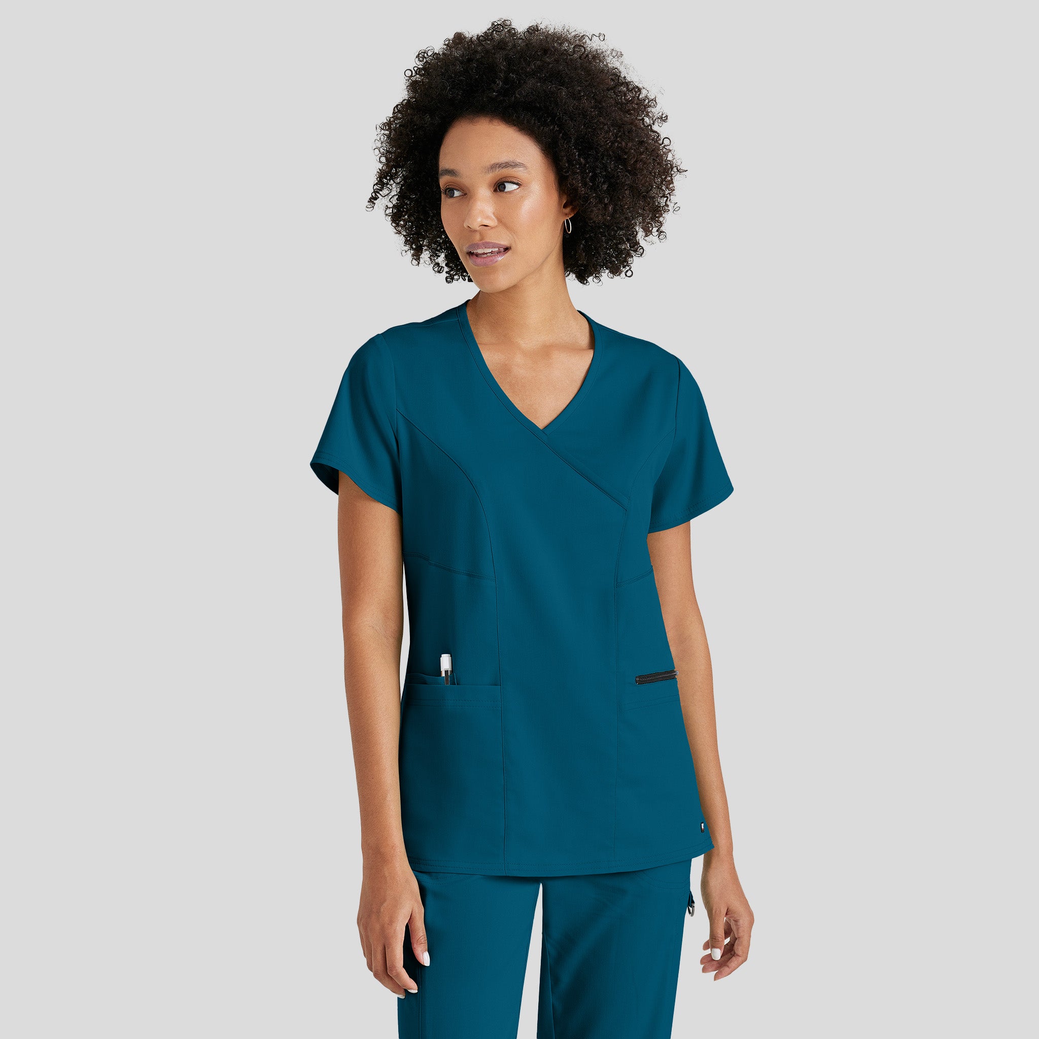 Kim 3-Pocket Crossover V-Neck Scrub Top | Bahama