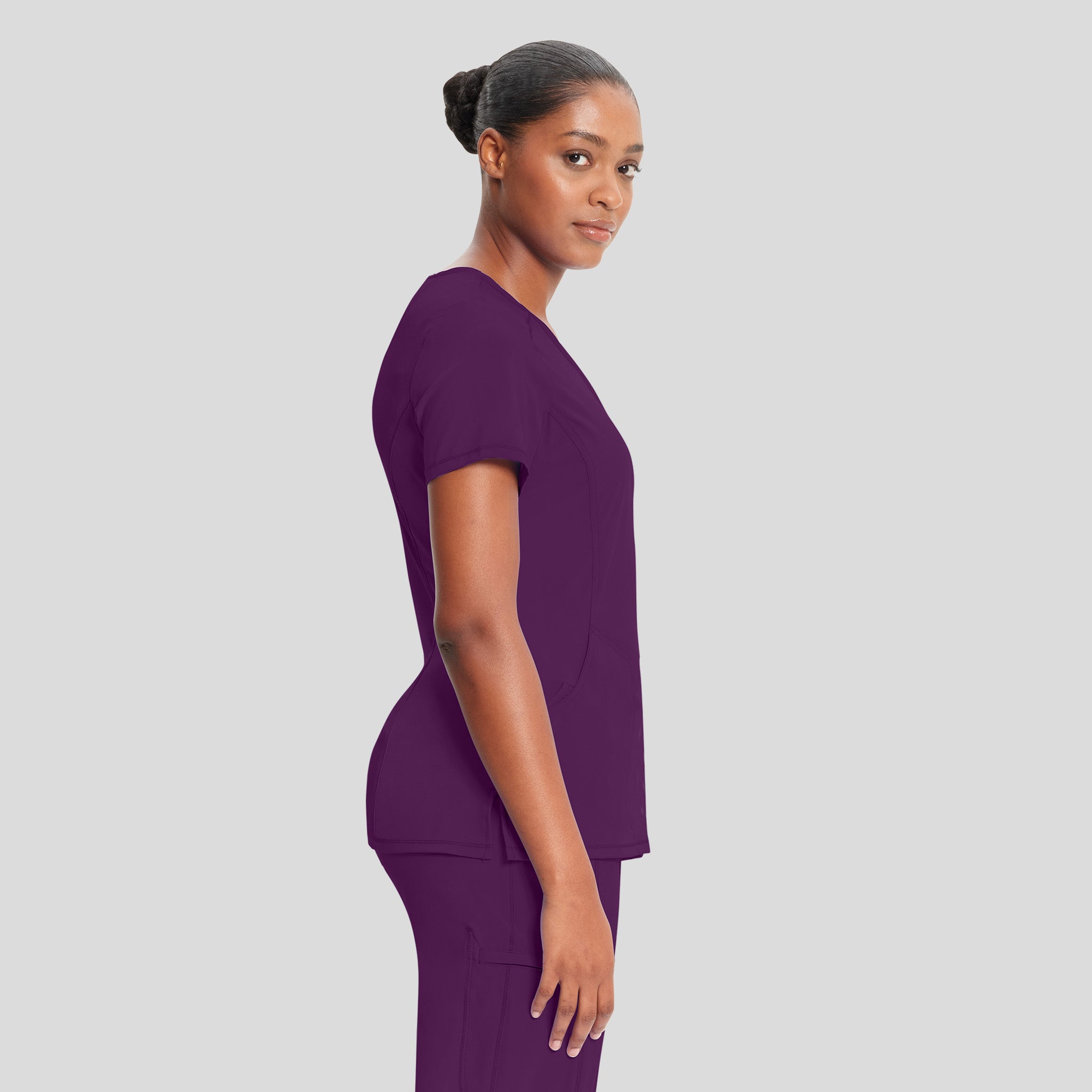 Infinity Mock Wrap Solid Scrub Top | Eggplant