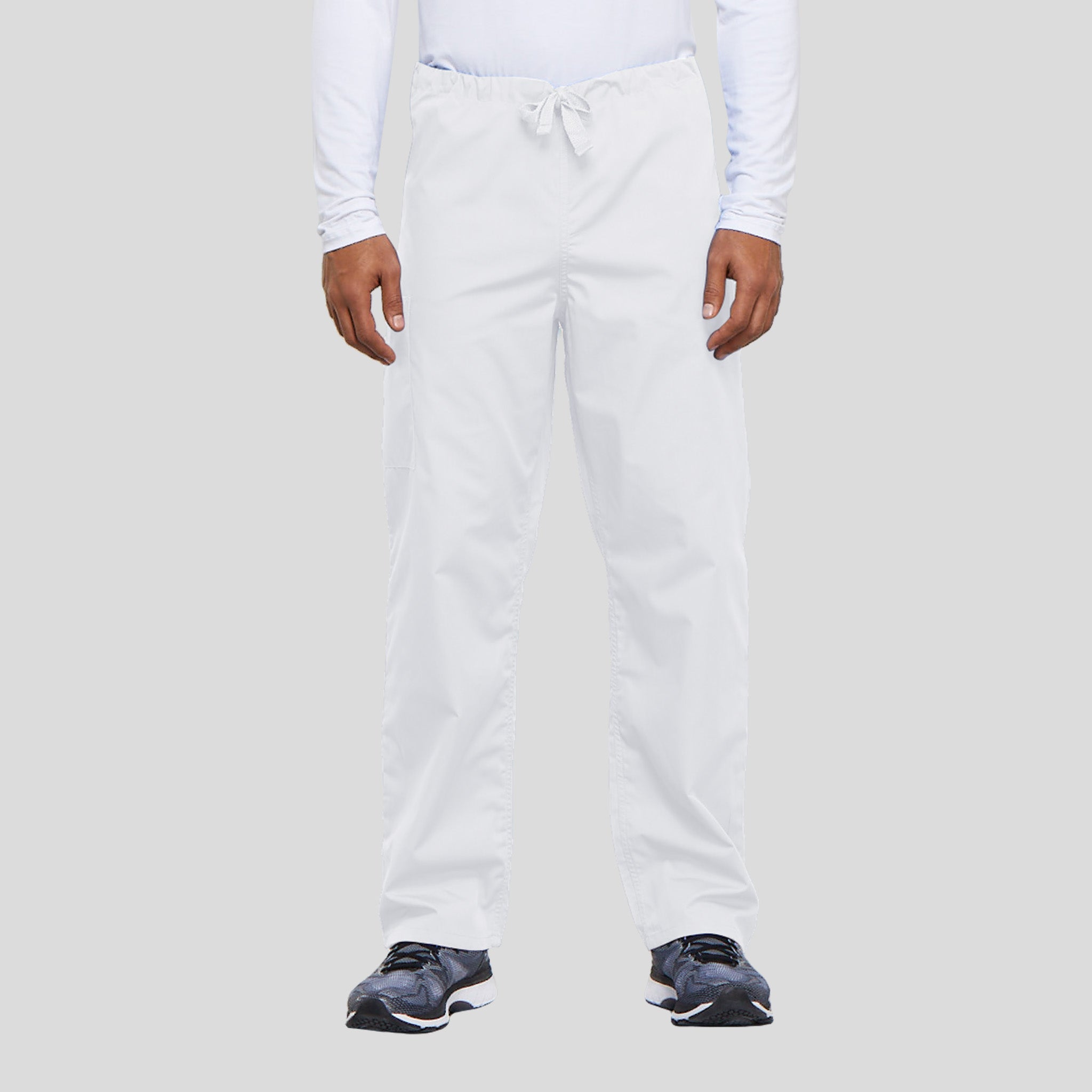 Unisex Drawstring Cargo Scrub Pant | White