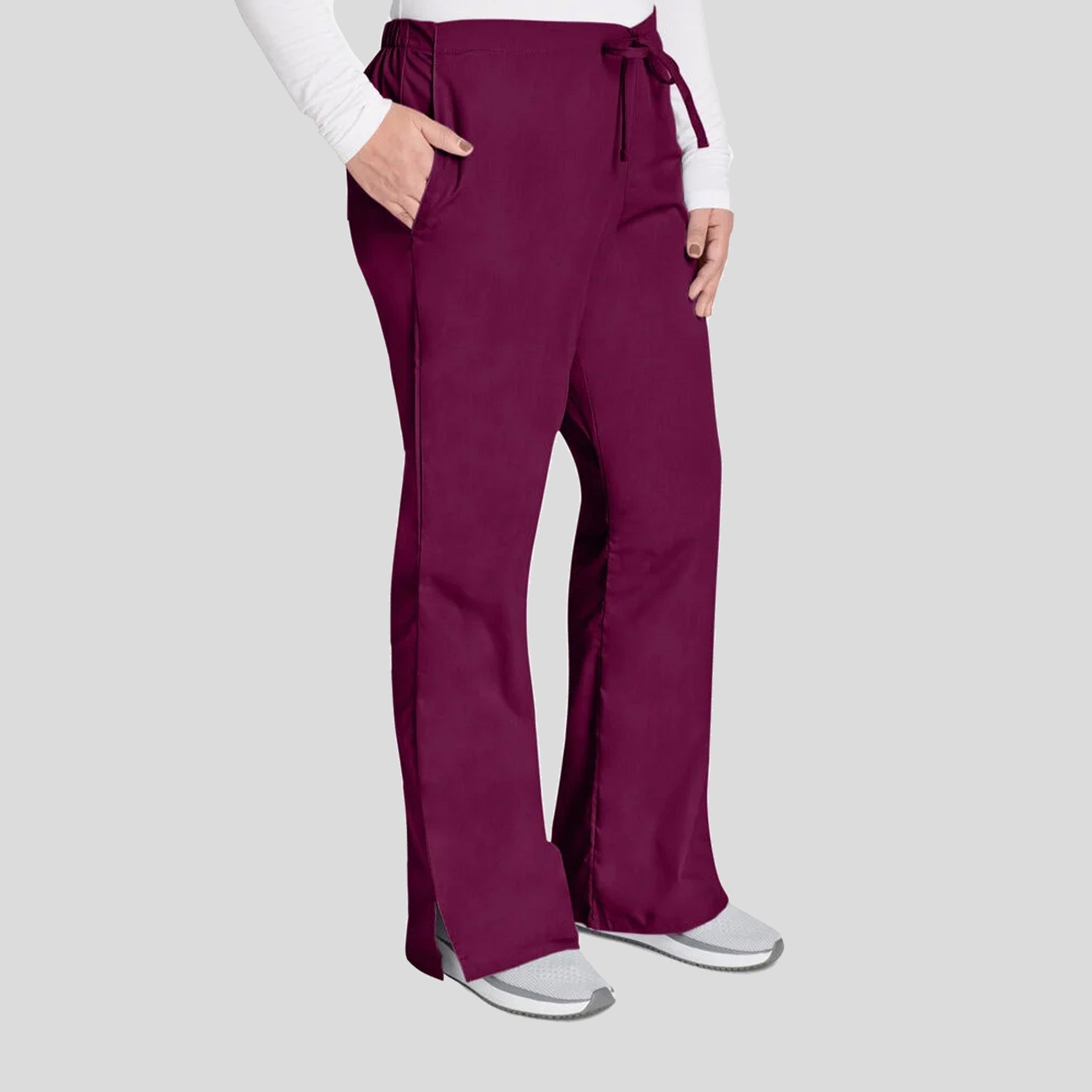 Natural Rise Flare Leg Drawstring Pant | Wine