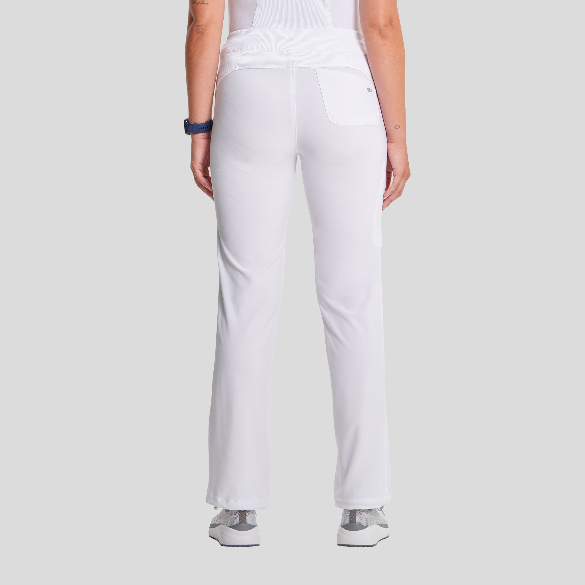 Rib Knit Drawstring Waist Scrub Pant | White