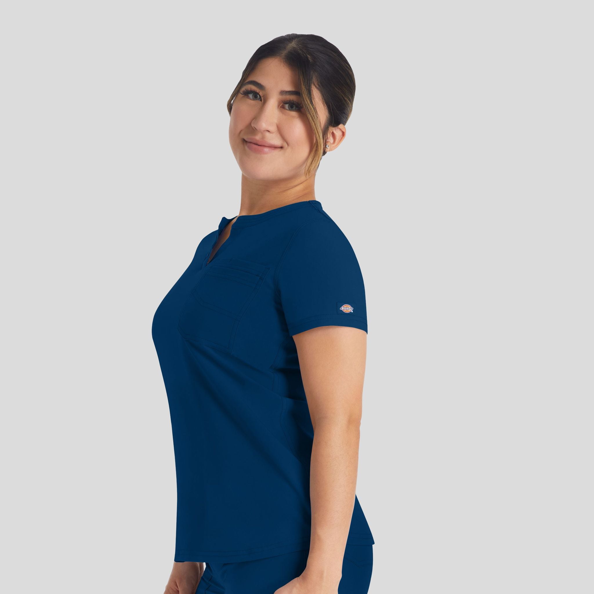Women's Round Neck Henley Scrub Top | Navy