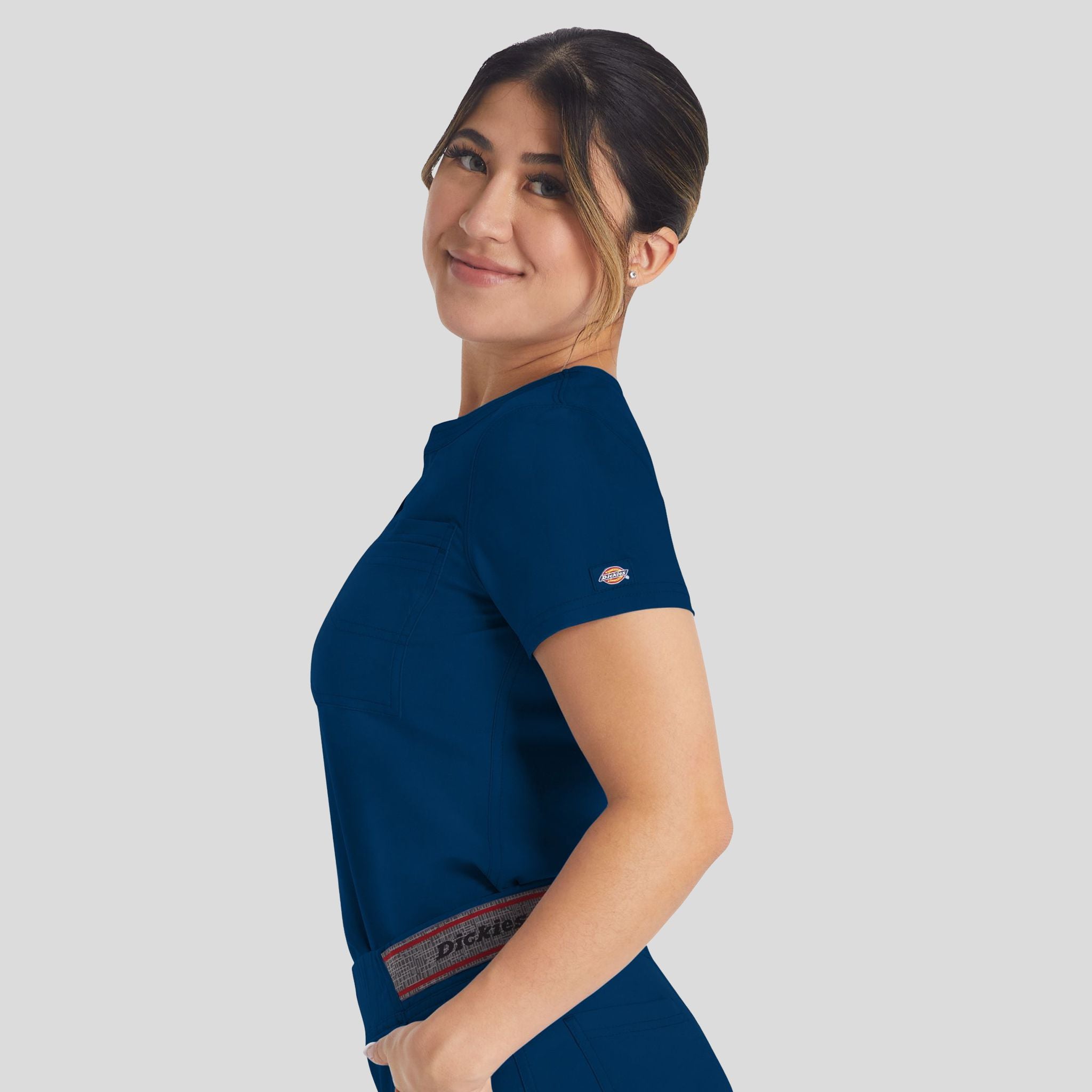 Women's Round Neck Henley Scrub Top | Navy