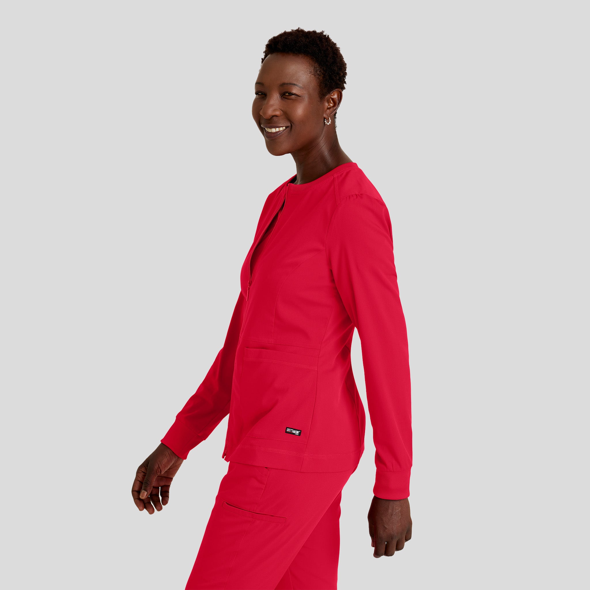 Millie 3-Pocket Crewneck Scrub Jacket | Red