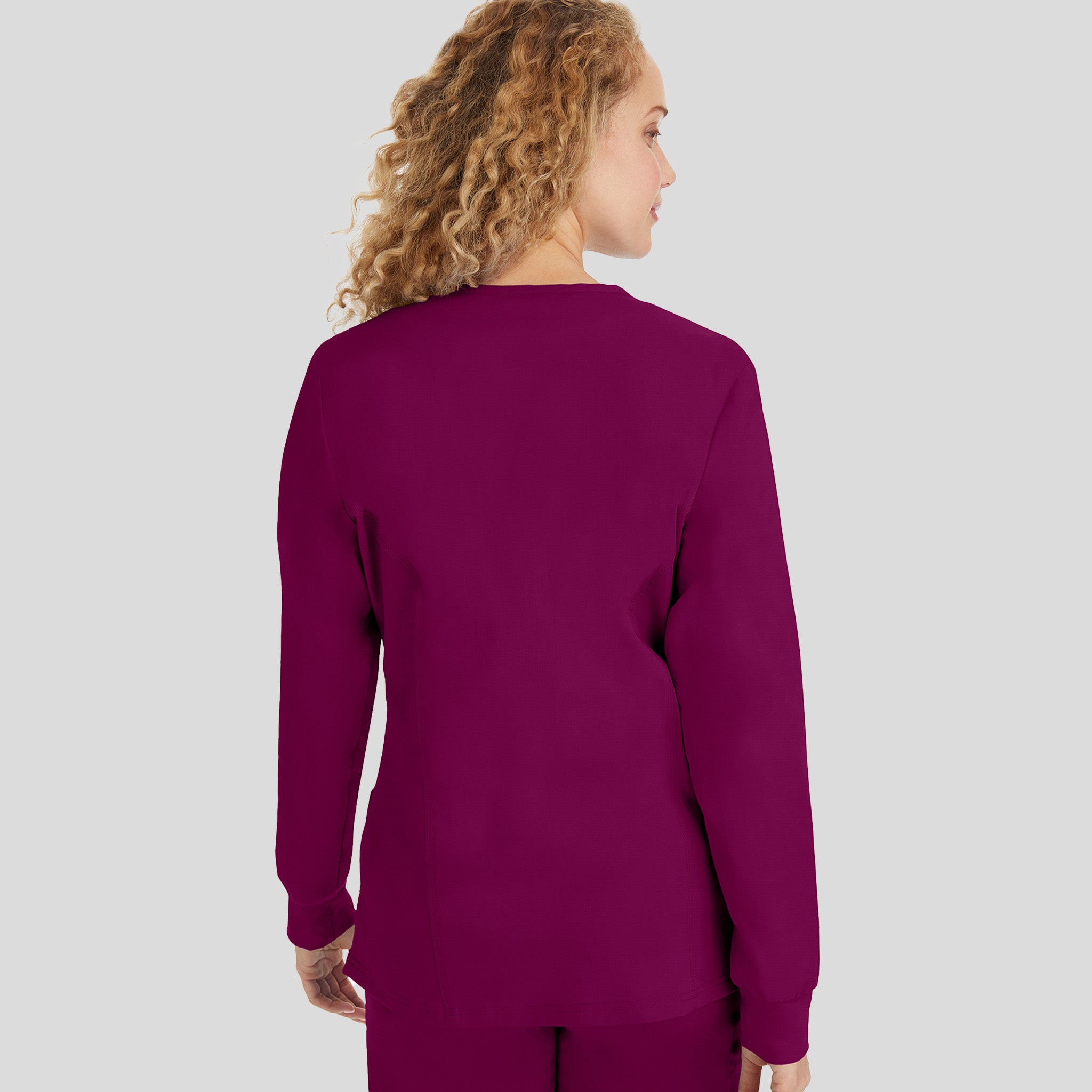 Daisy Snap Front Warm-Up Solid Scrub Jacket | Wine