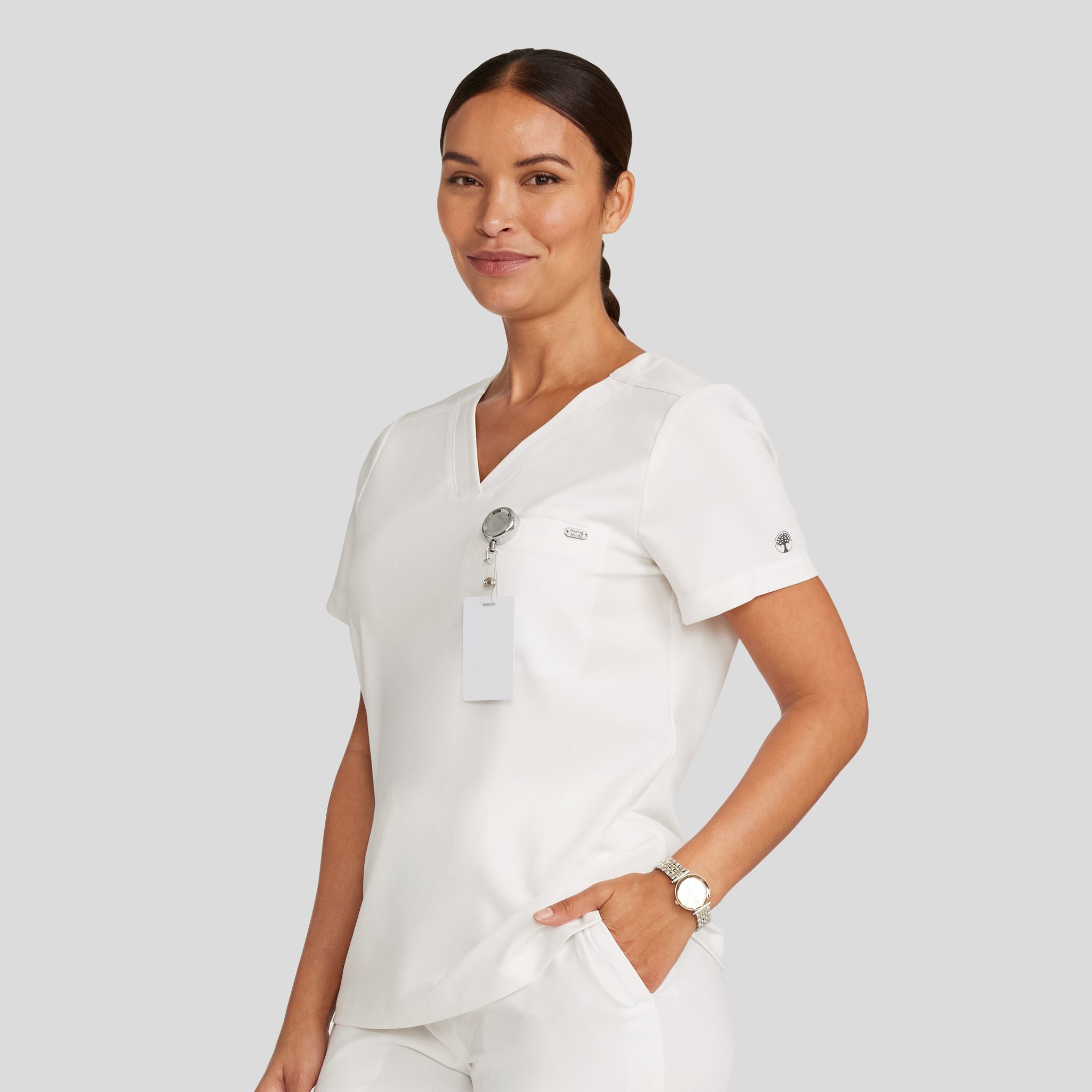 Women's Billie V-Neck Scrub Top | White Gardenia