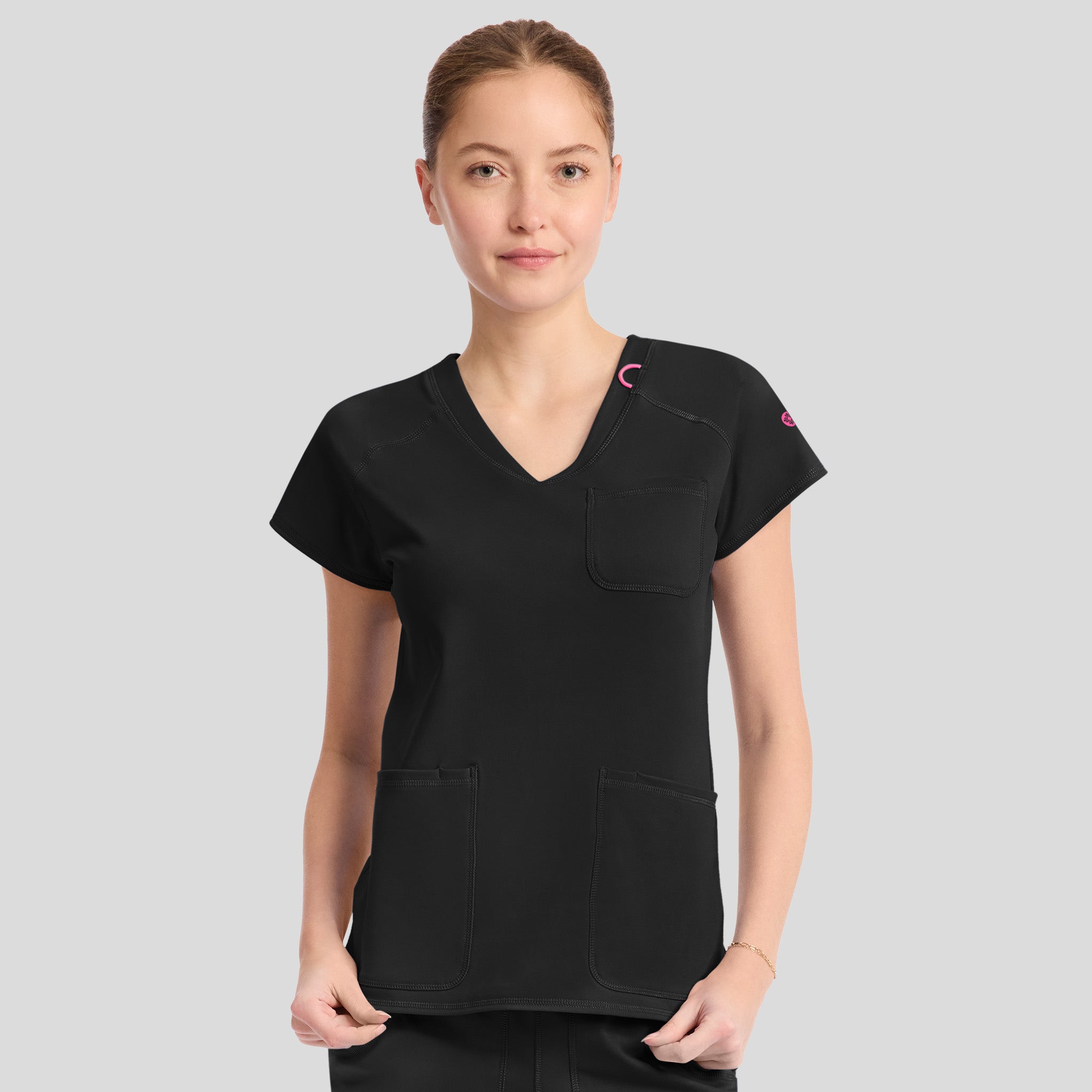 3-Pocket STRETCH V-Neck Scrub Top | Black