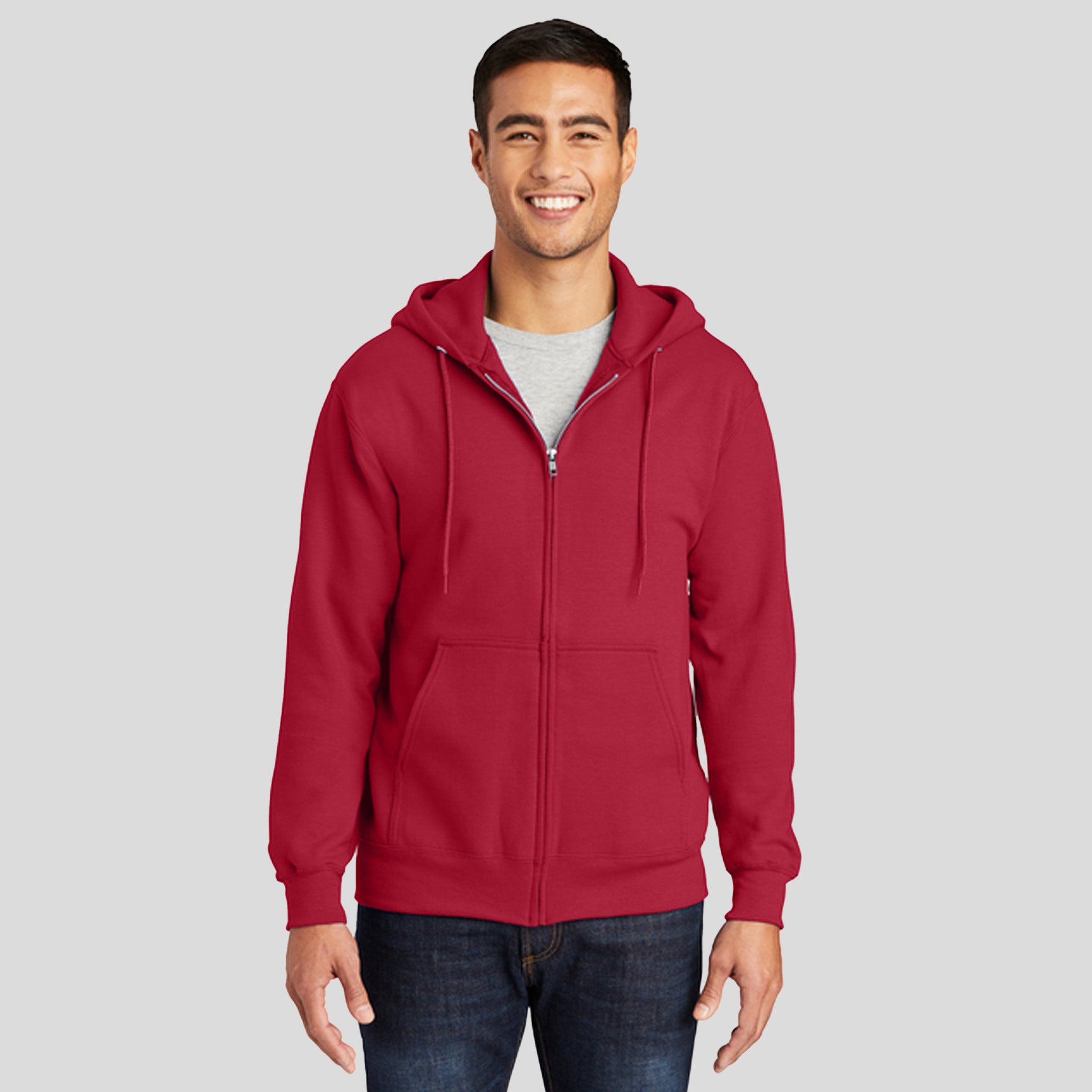 Essential Fleece Full-Zip Hooded Sweatshirt | Red