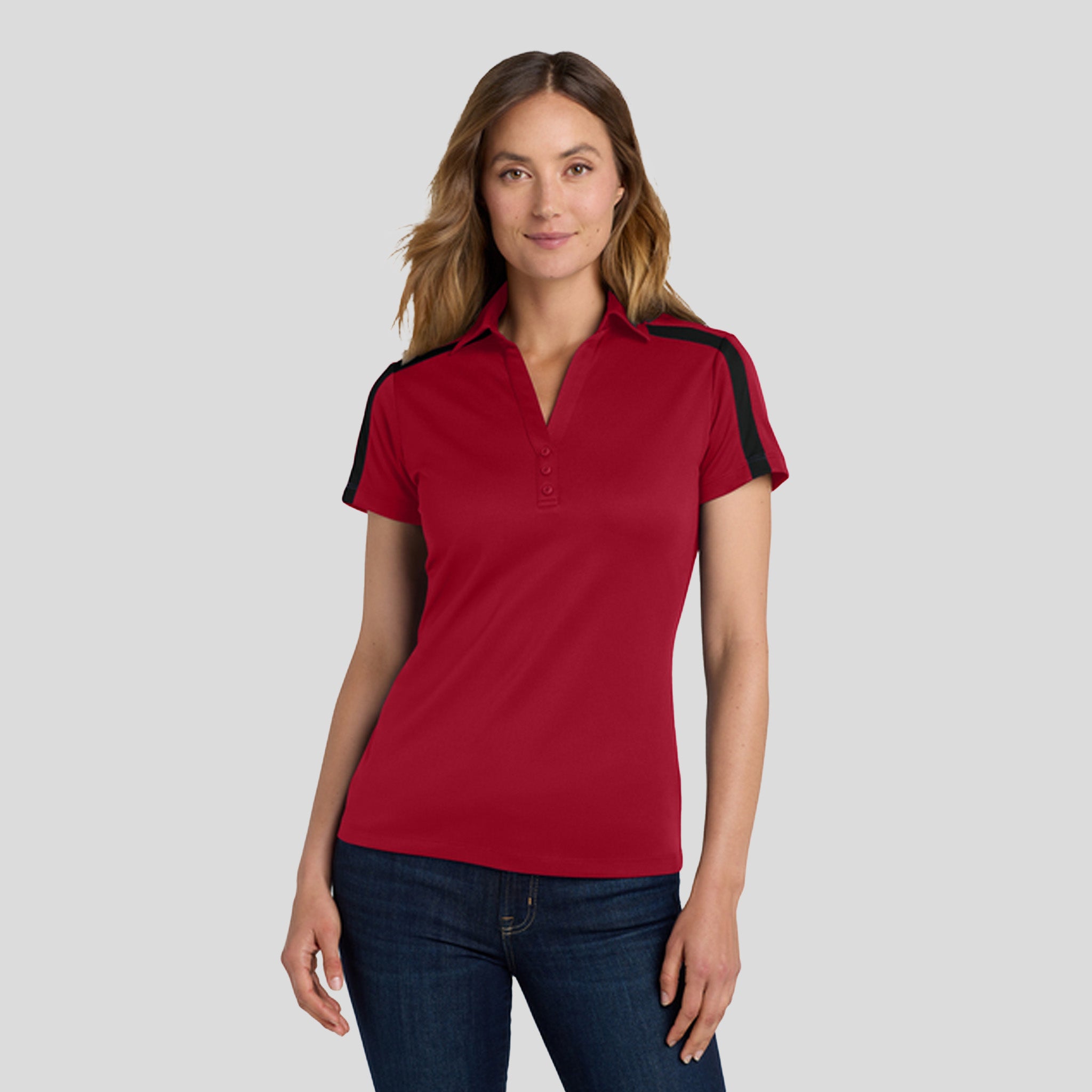 Women's Silk Touch™ Performance Colorblock Stripe Polo | Red/Black