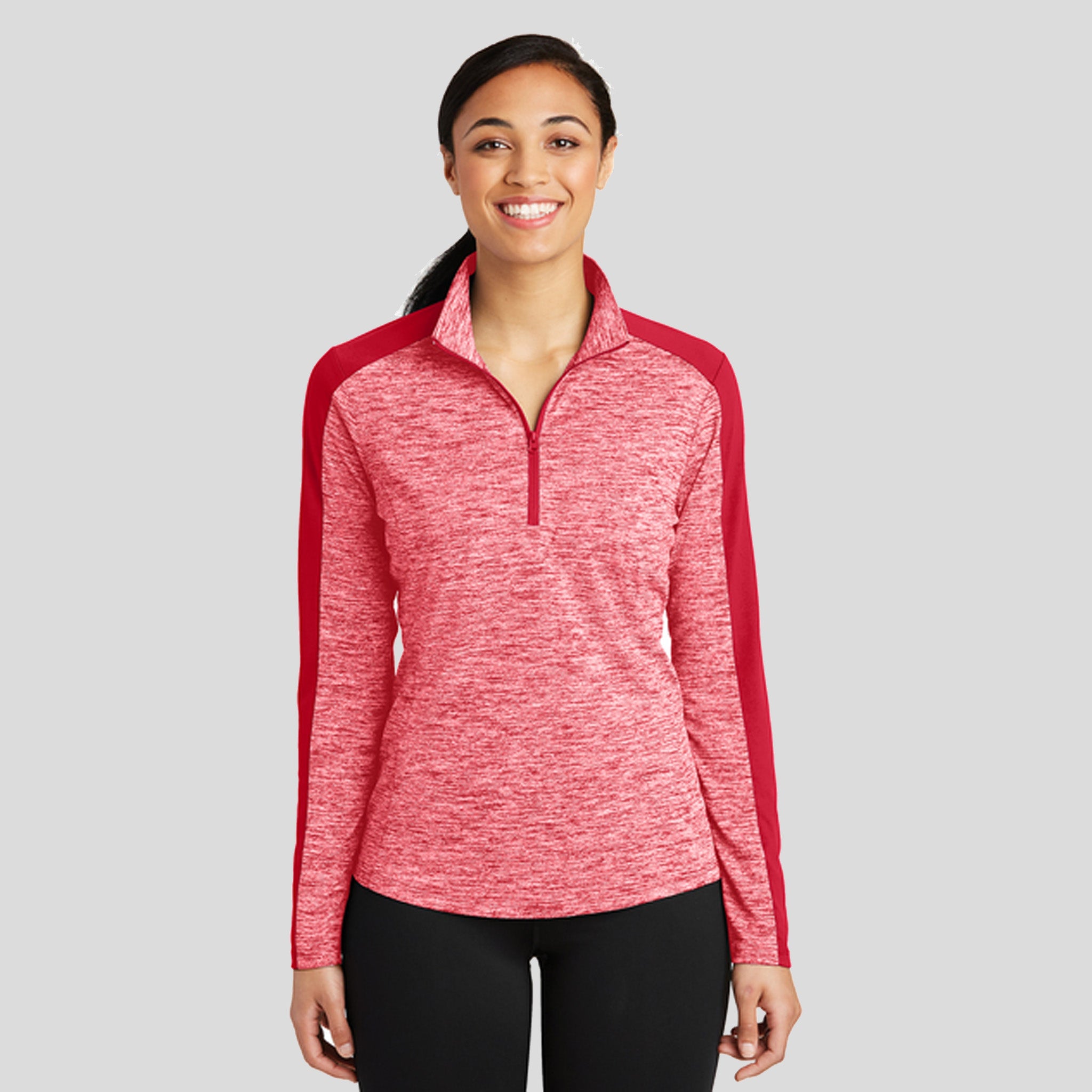 Women's PosiChargeยฎ Electric Heather Colorblock 1/4-Zip Pullover | Deep Red Electric/Deep Red