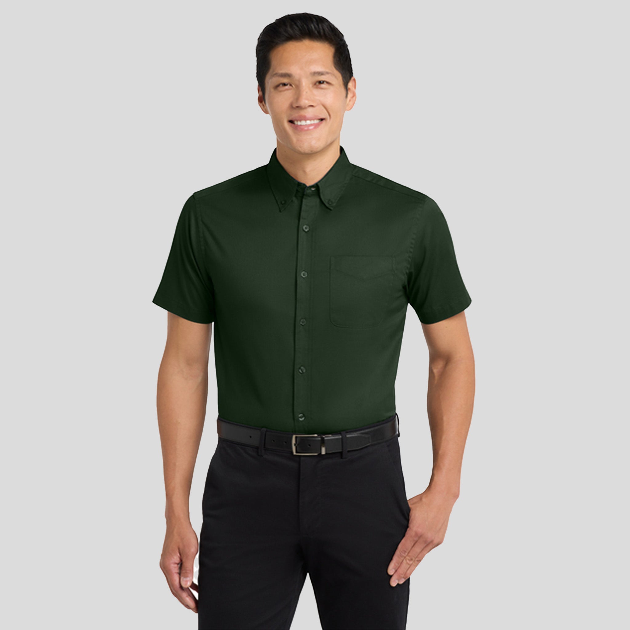 Short Sleeve Easy Care Shirt | Dark Green/Navy