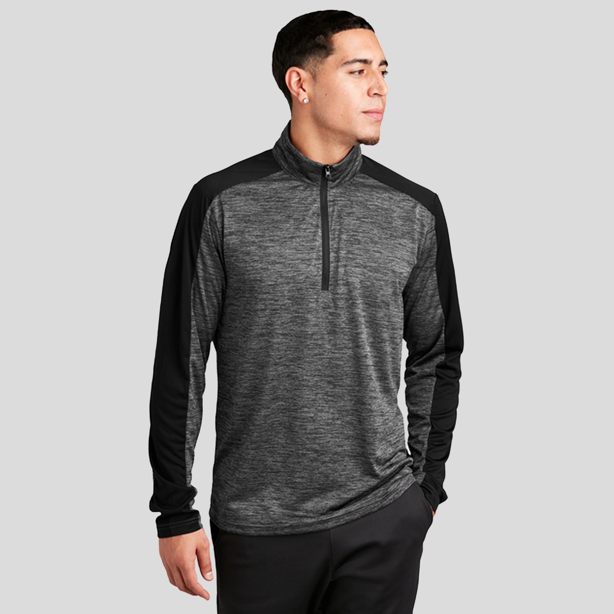 PosiChargeยฎ Electric Heather Colorblock 1/4-Zip Pullover | Grey-Black Electric/Black