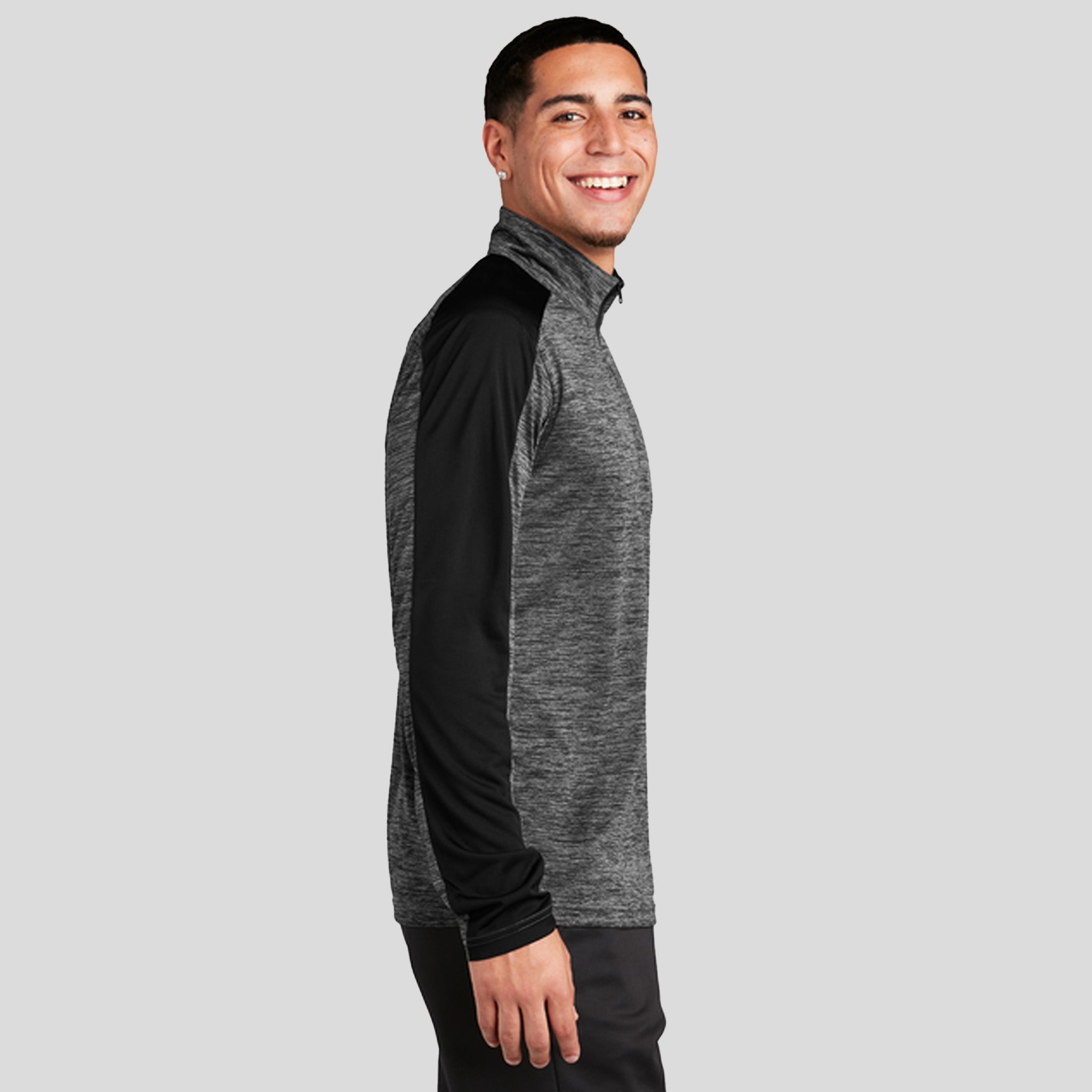 PosiChargeยฎ Electric Heather Colorblock 1/4-Zip Pullover | Grey-Black Electric/Black
