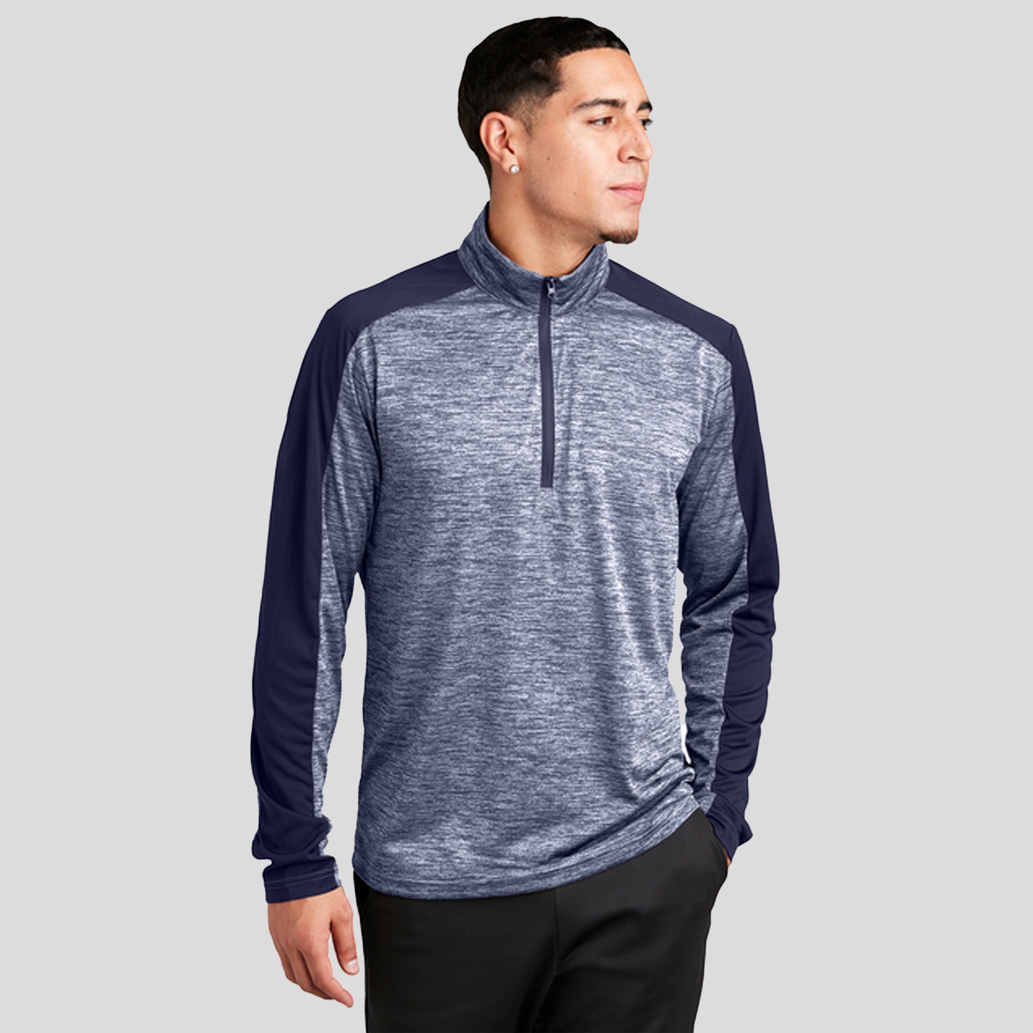 PosiChargeยฎ Electric Heather Colorblock 1/4-Zip Pullover | True Navy Electric/True Navy