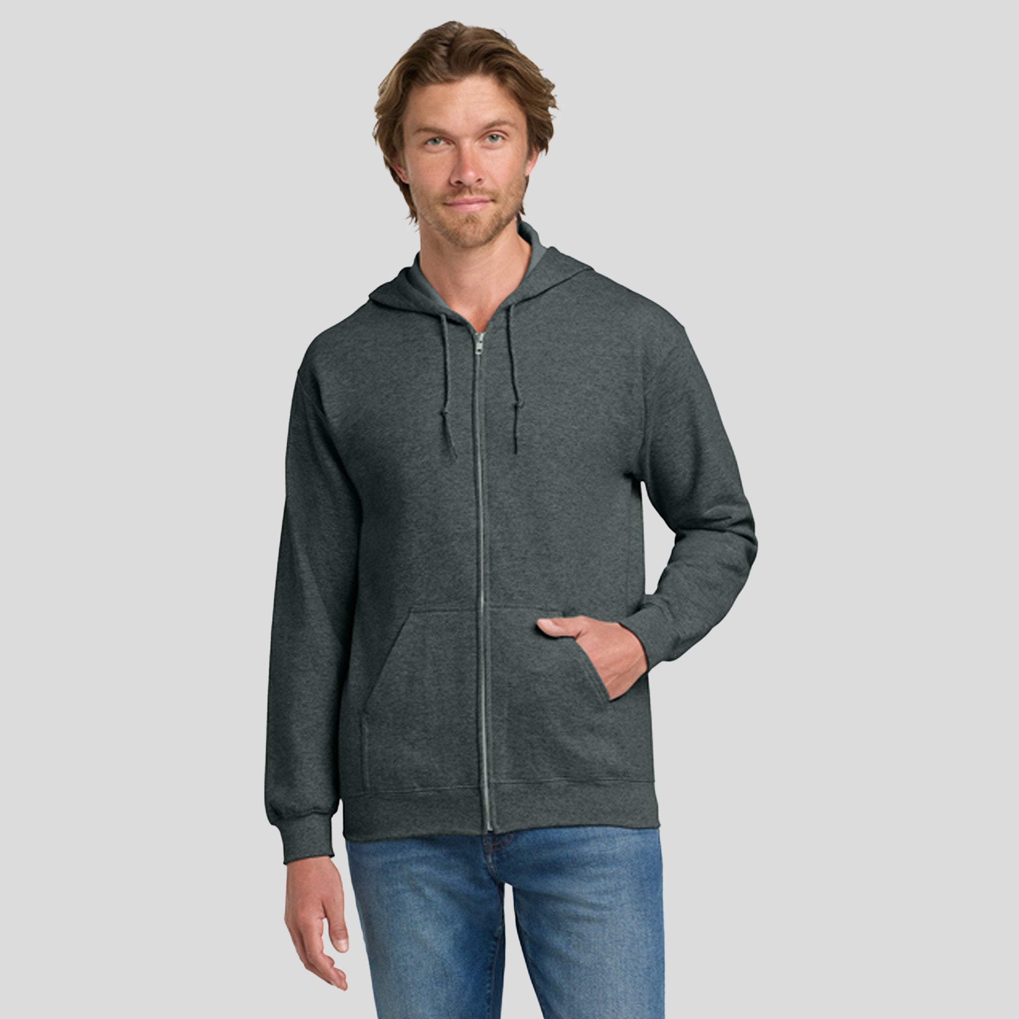 Heavy Blendβ’ Full-Zip Hooded Sweatshirt | Dark Heather Grey