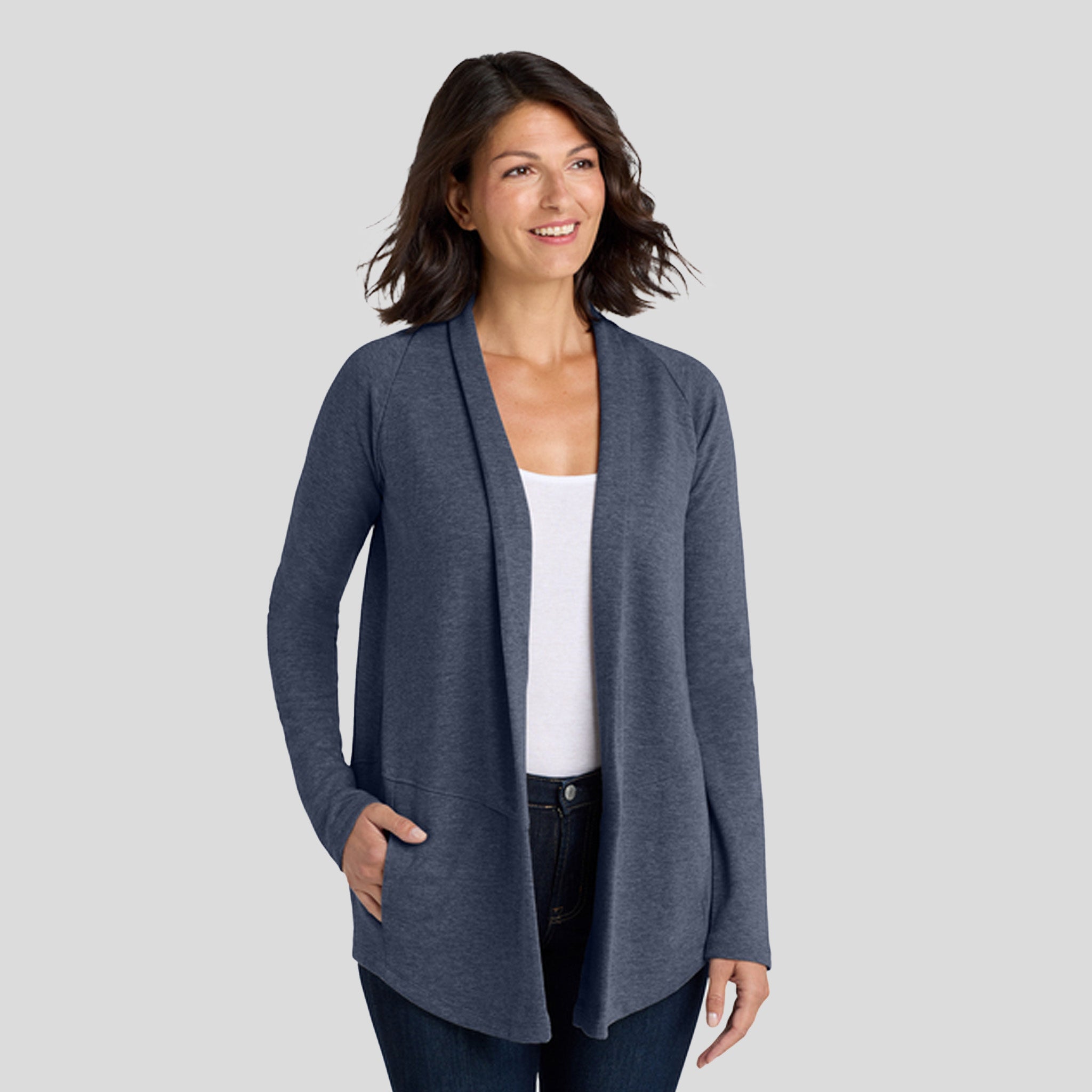 Women's Interlock Cardigan | Estate Blue and Charcoal Heather