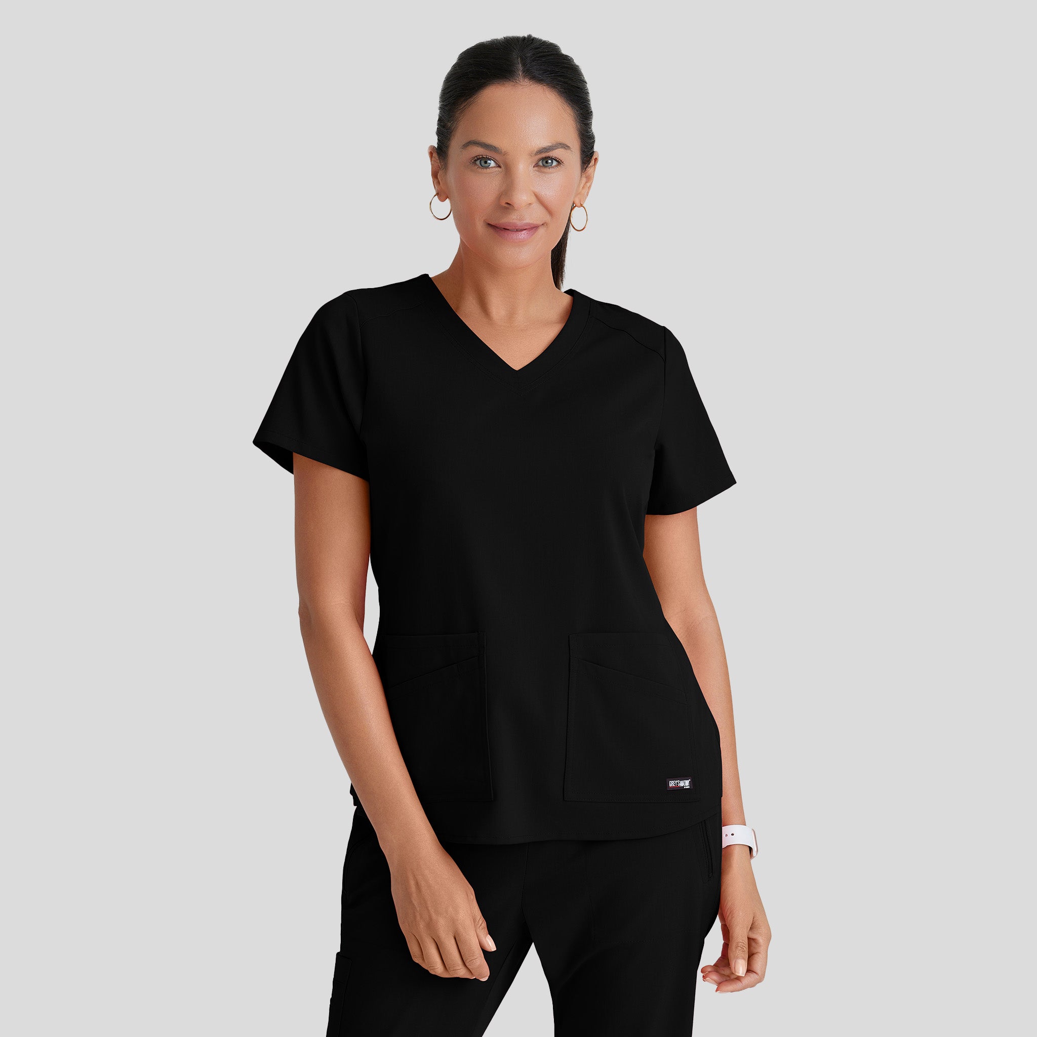 Emma 4-Pocket V-Neck Scrub Top | Black