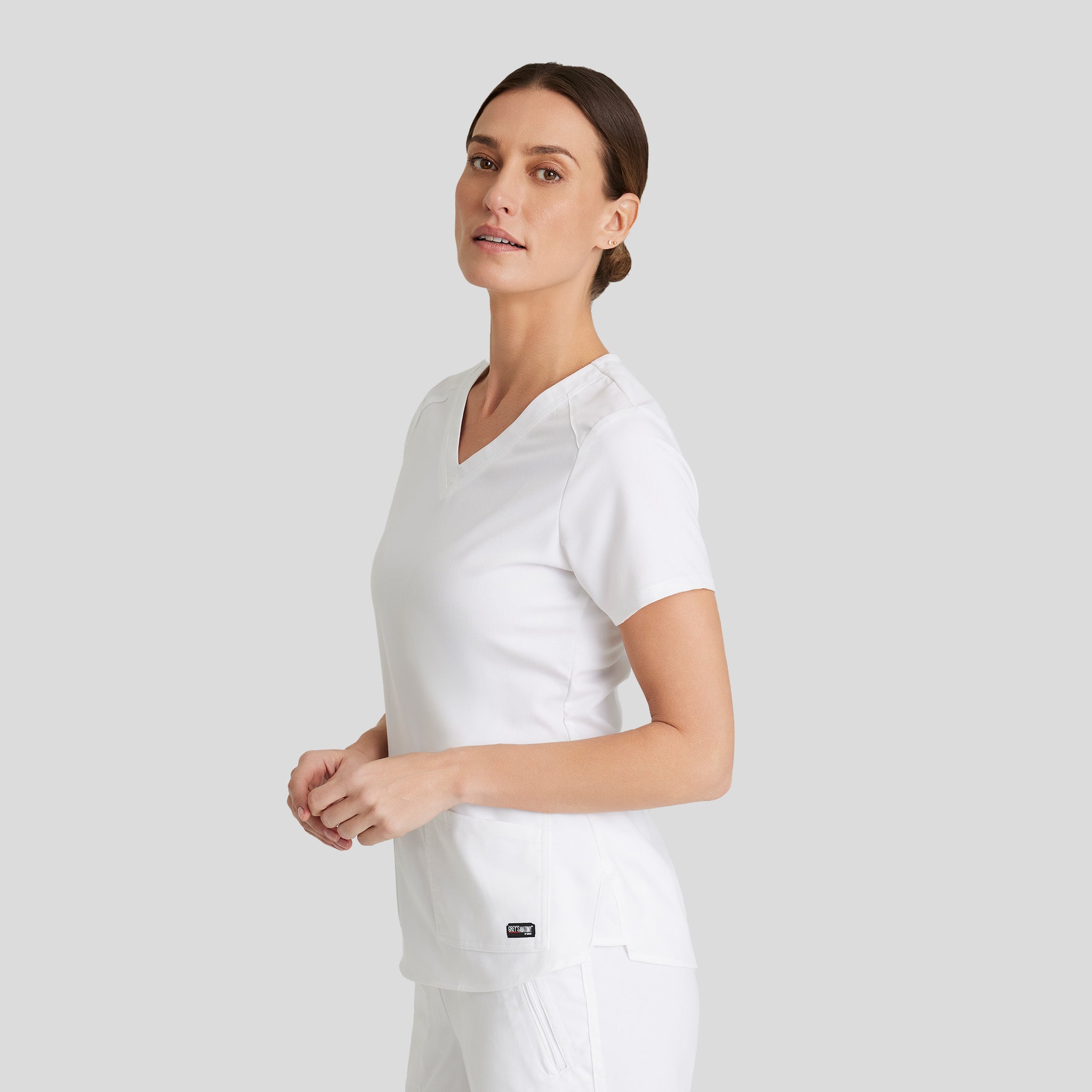 Emma 4-Pocket V-Neck Scrub Top | White