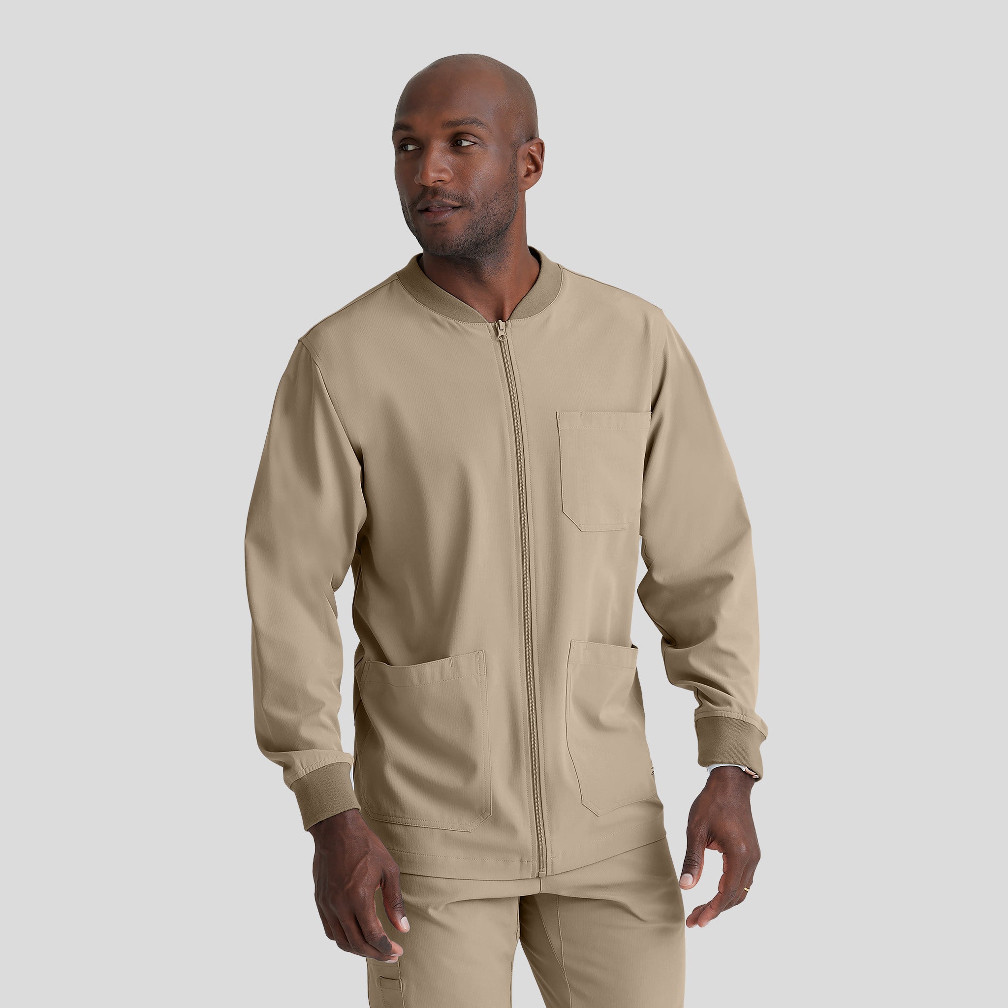 Men's Structure 3-Pocket Crewneck Warmup Scrub Jacket | Khaki
