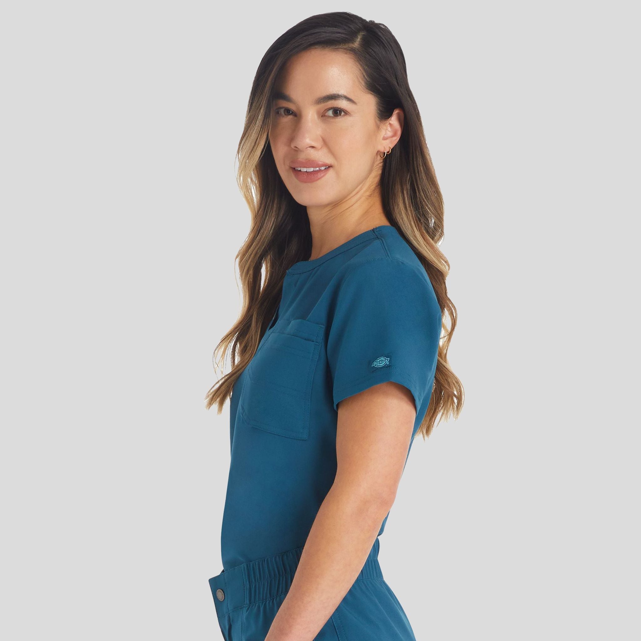Women's Round Neck Henley Scrub Top | Caribbean