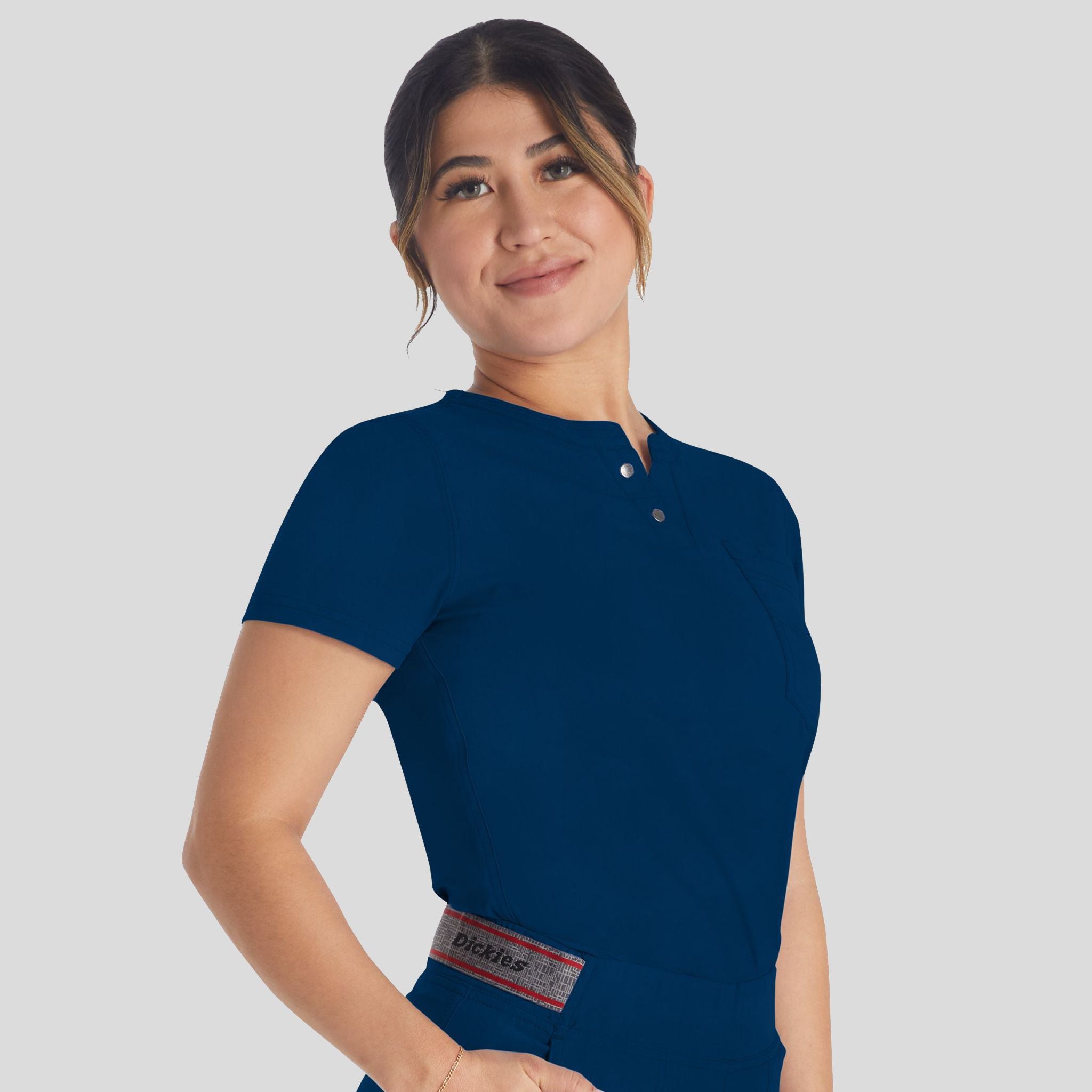 Women's Round Neck Henley Scrub Top | Navy