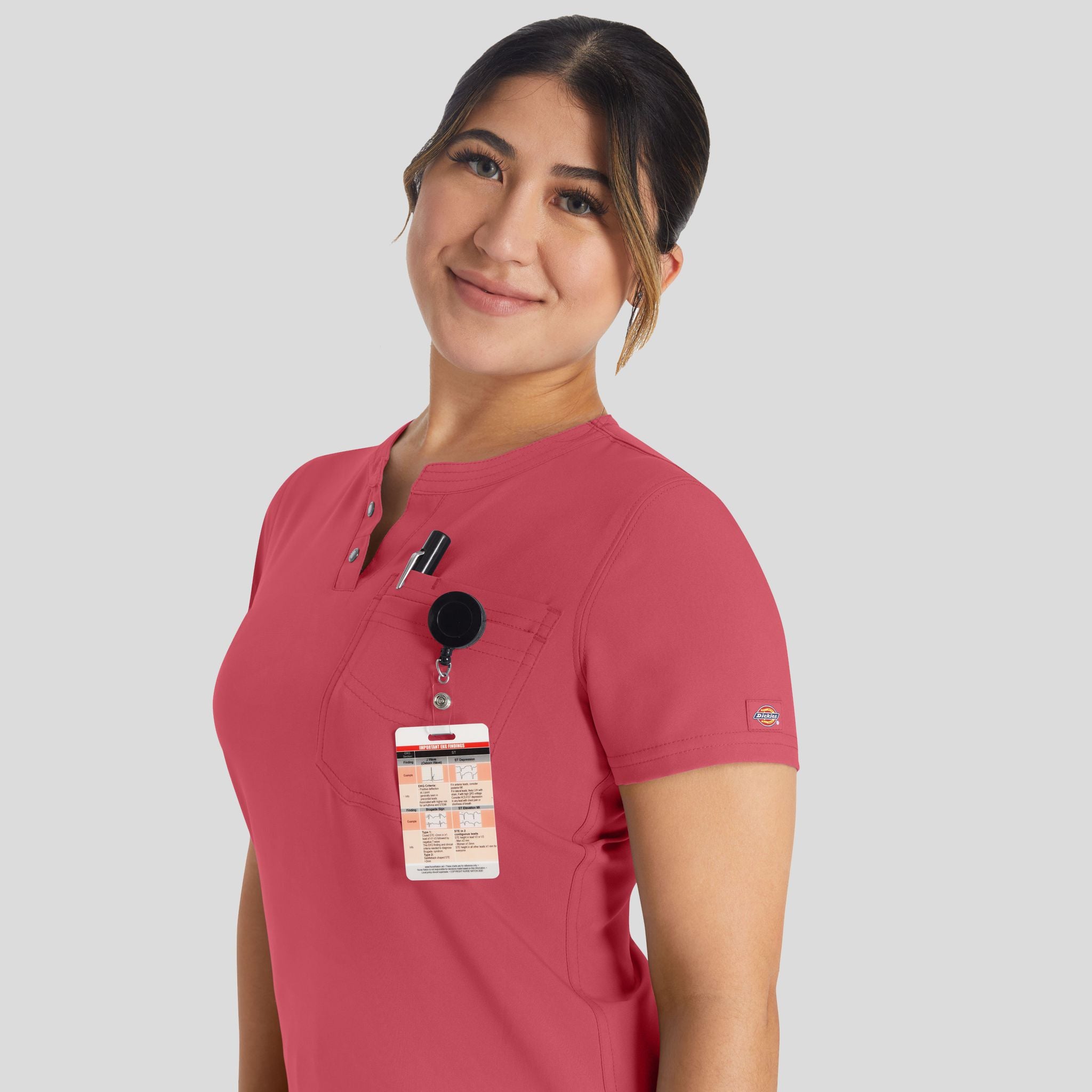 Women's Round Neck Henley Scrub Top | Red Clay