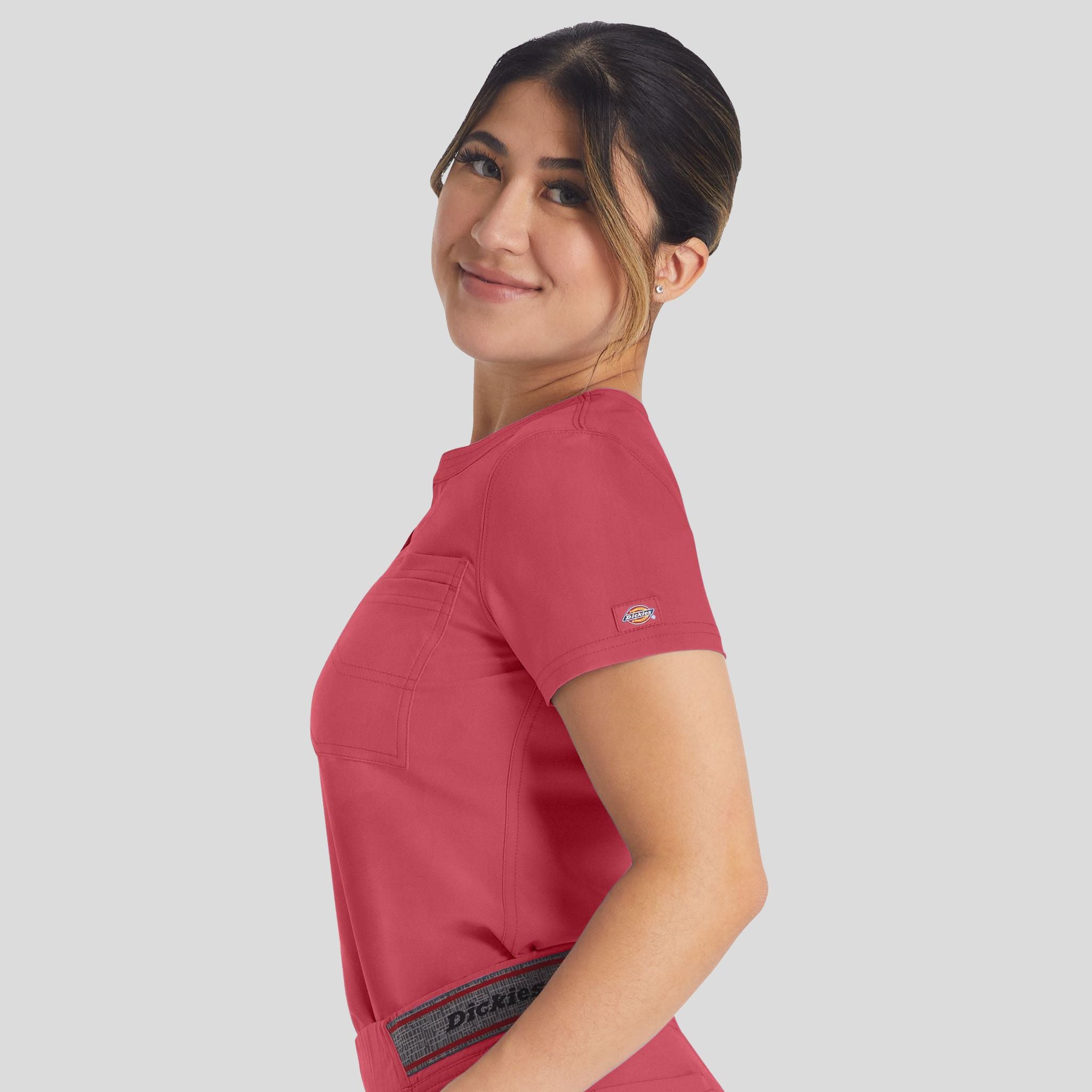 Women's Round Neck Henley Scrub Top | Red Clay