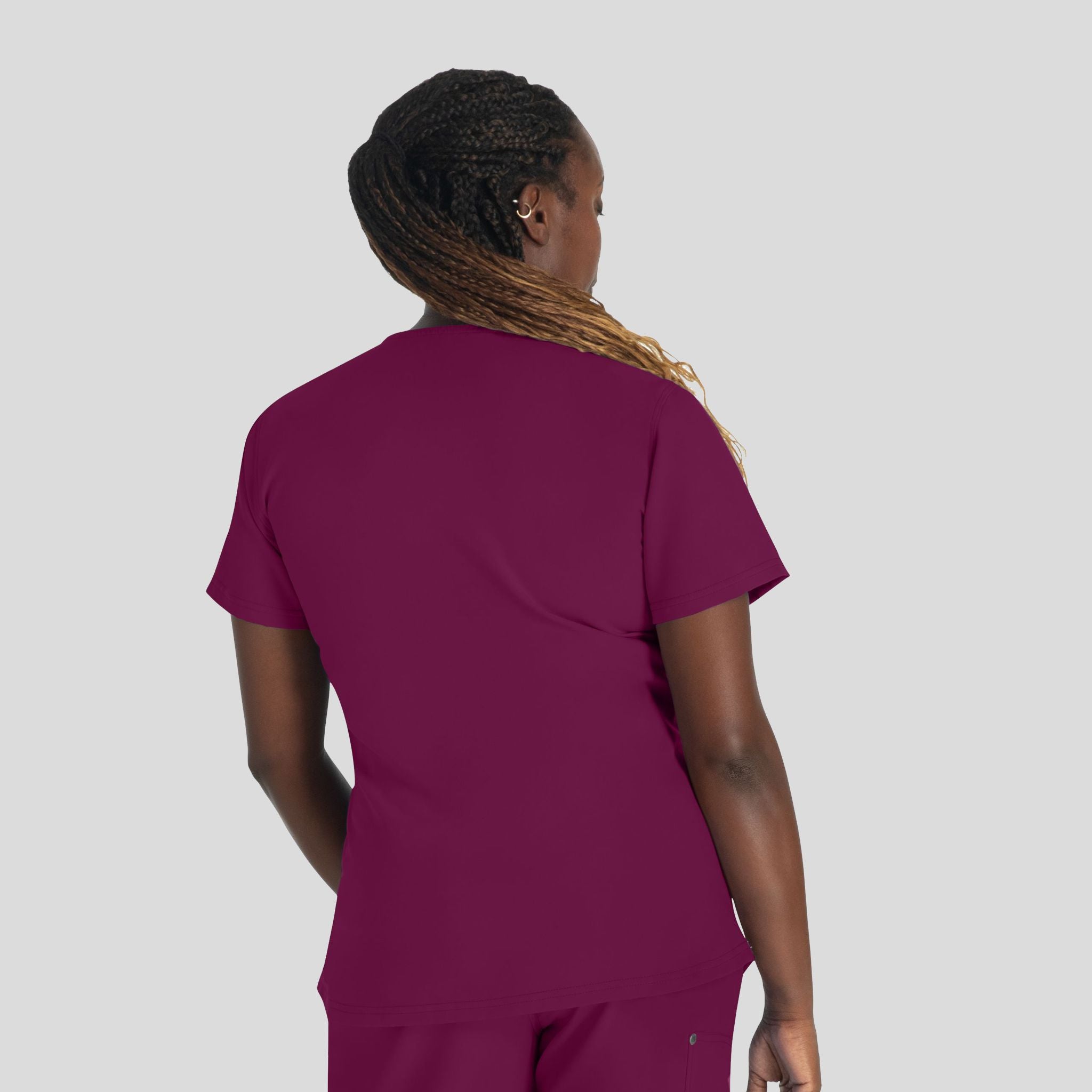 Women's Round Neck Henley Scrub Top | Wine