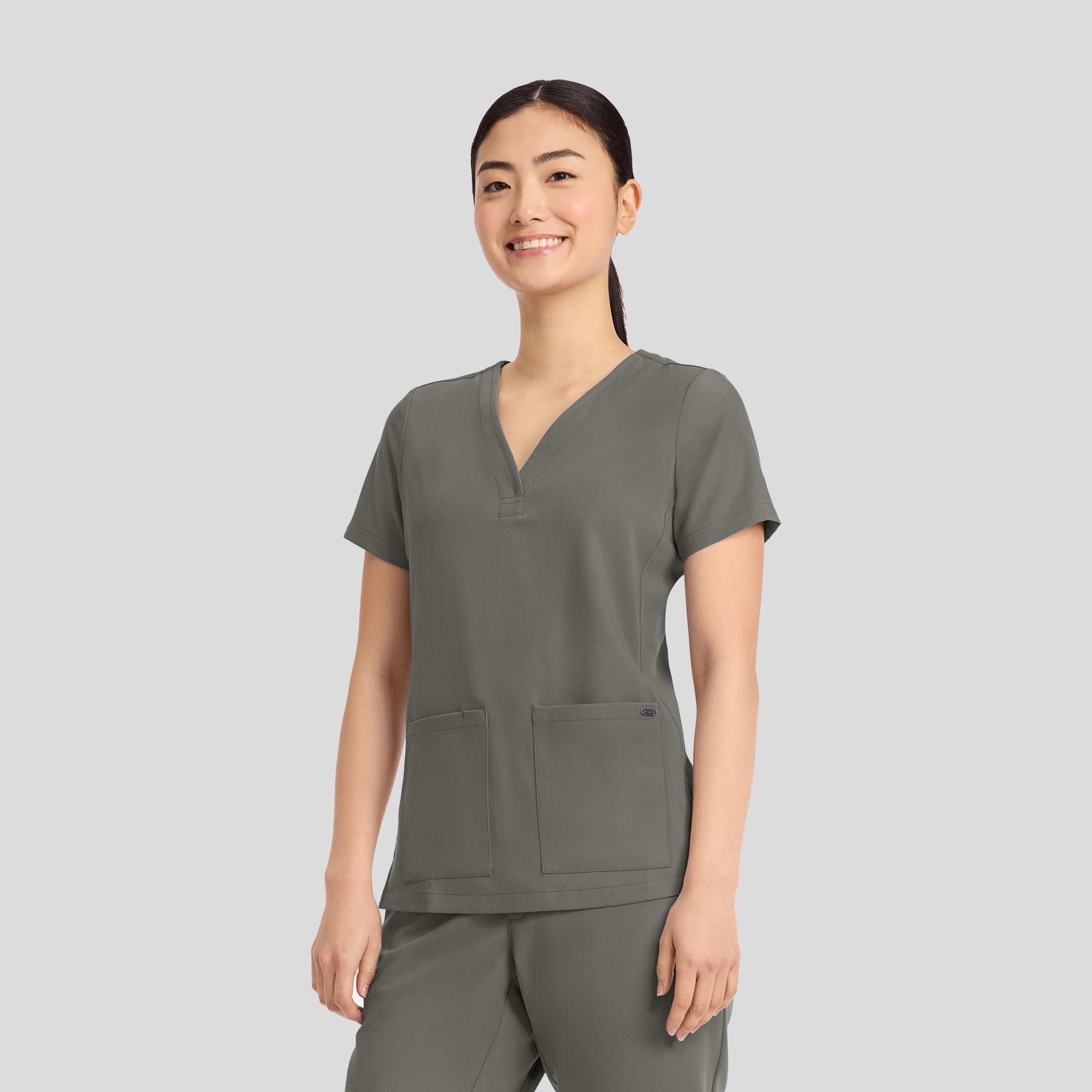 Women's Briana Y-Neck Scrub Top | Pewter
