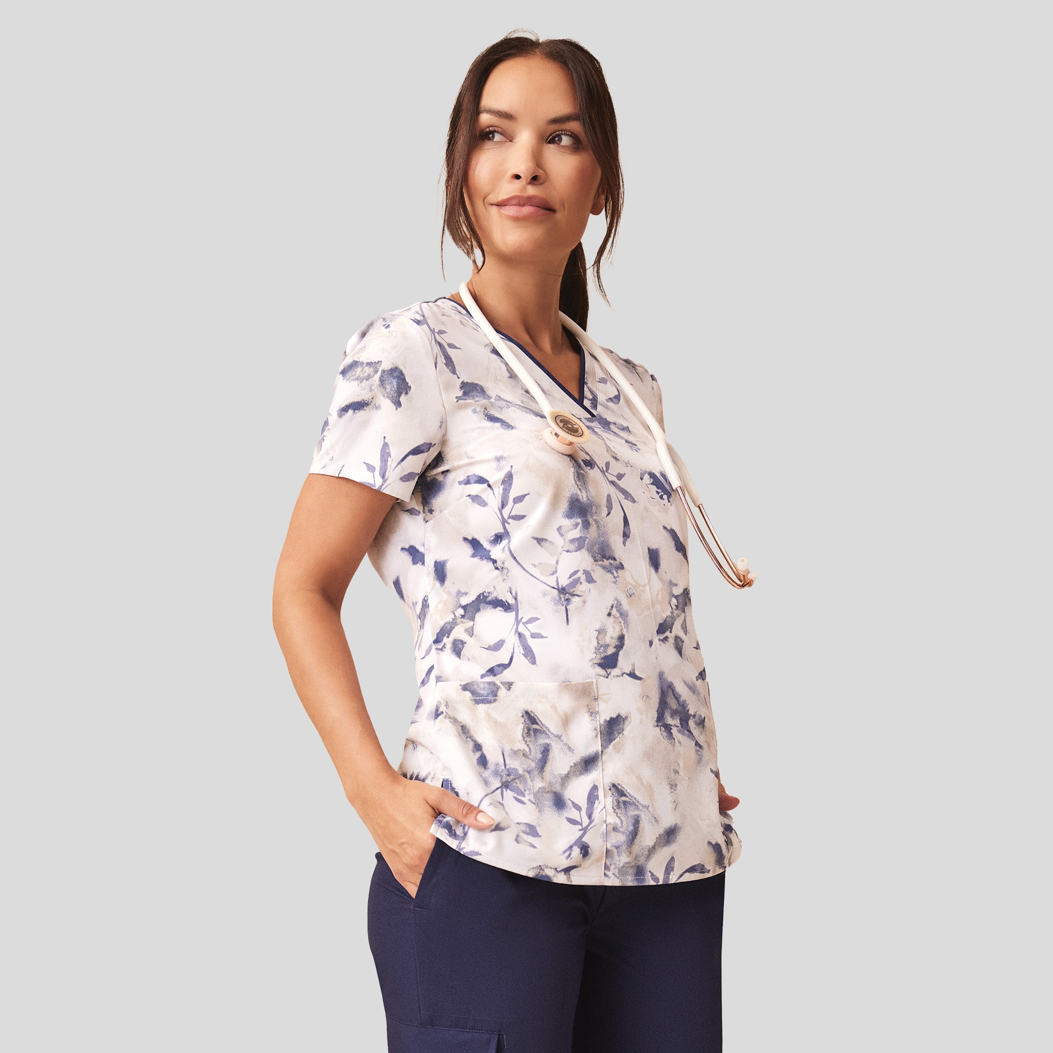 Amanda Watercolor Botanical Print Scrub Top