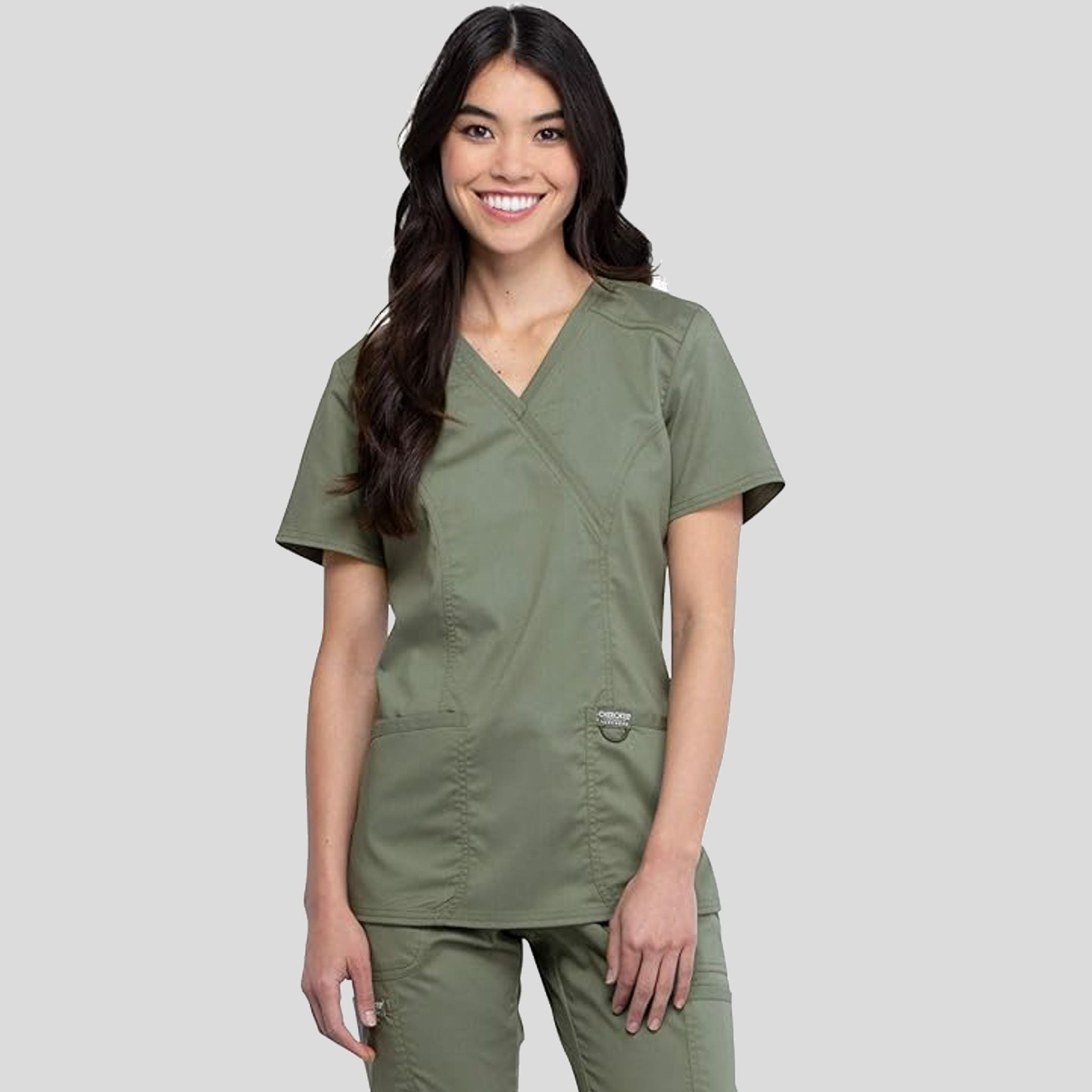 Women's Mock Wrap Solid Scrub Top | Olive
