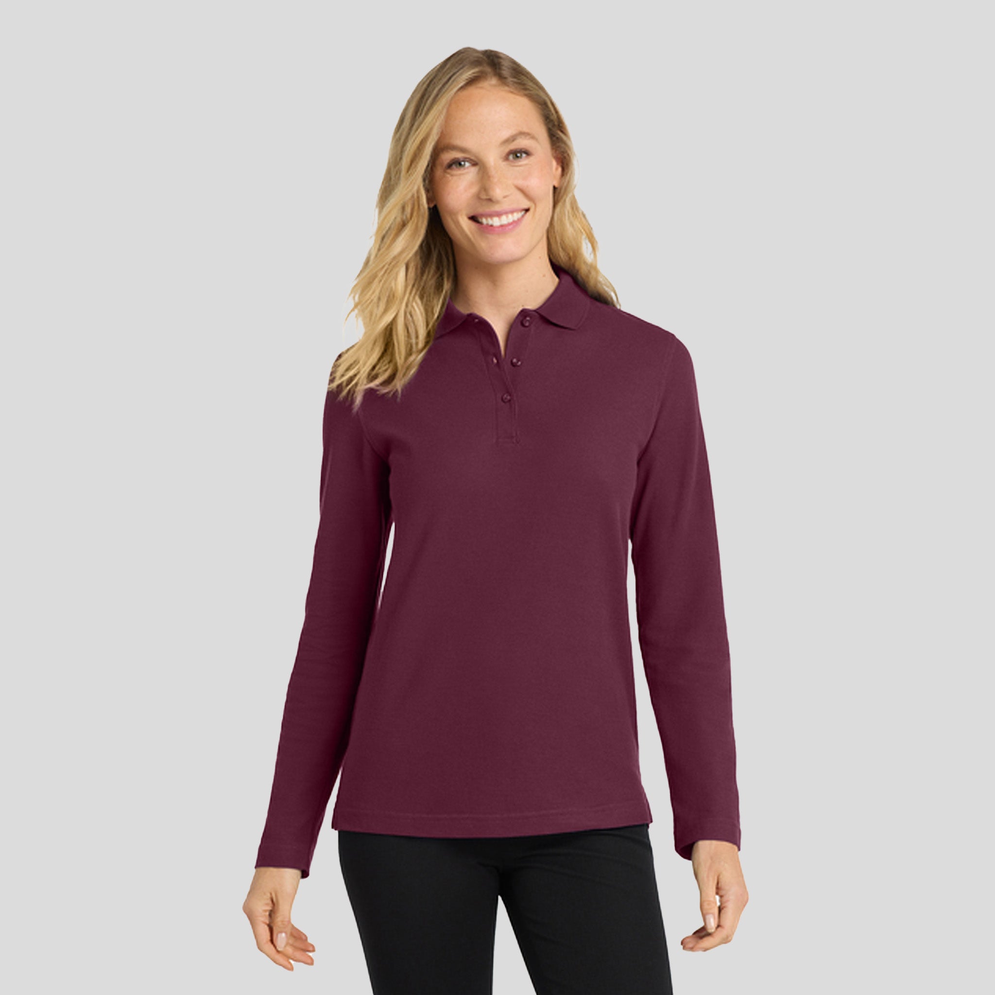Women's Silk Touch™ Long Sleeve Polo | Burgundy