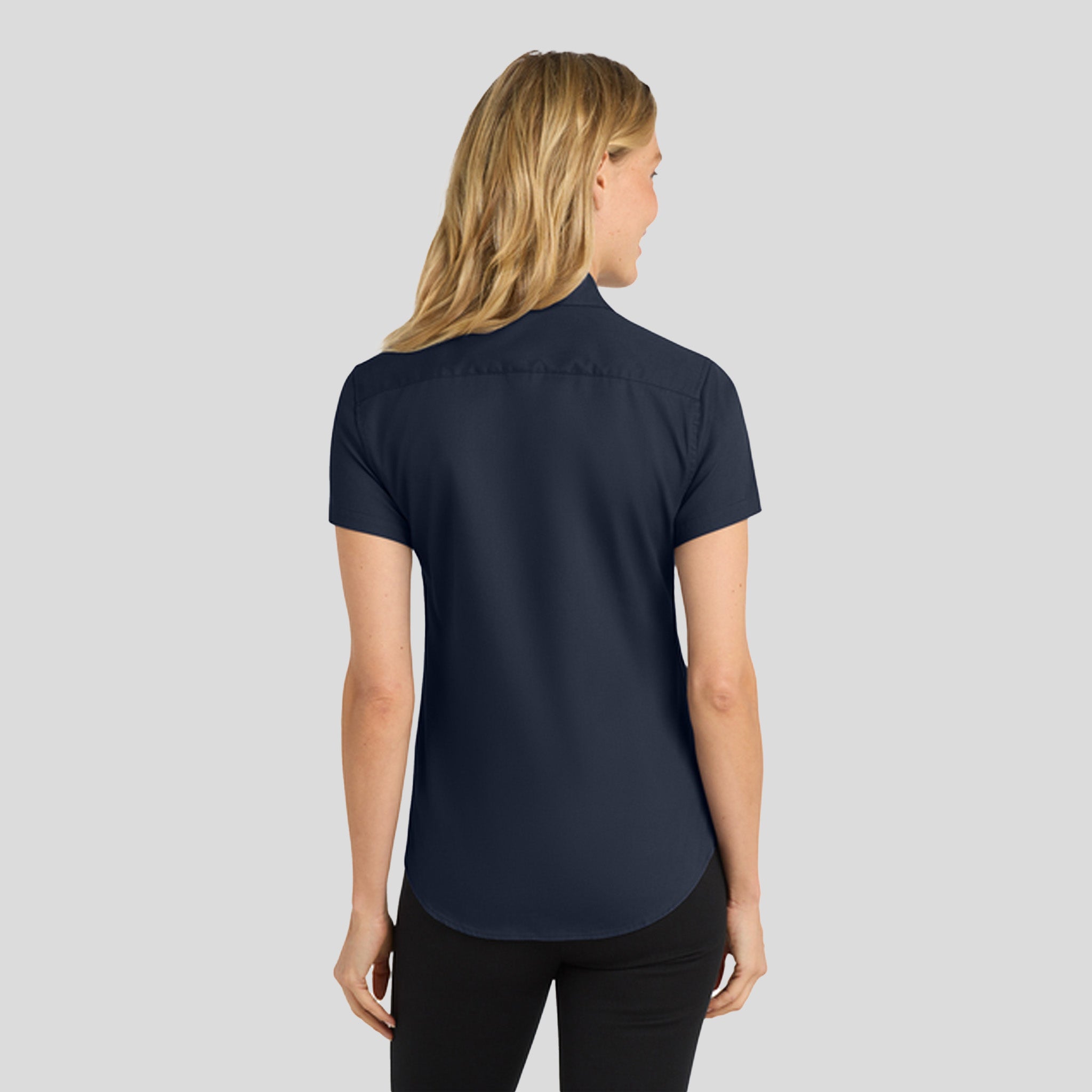 Women's Short Sleeve Easy Care Shirt | Navy/Light Stone