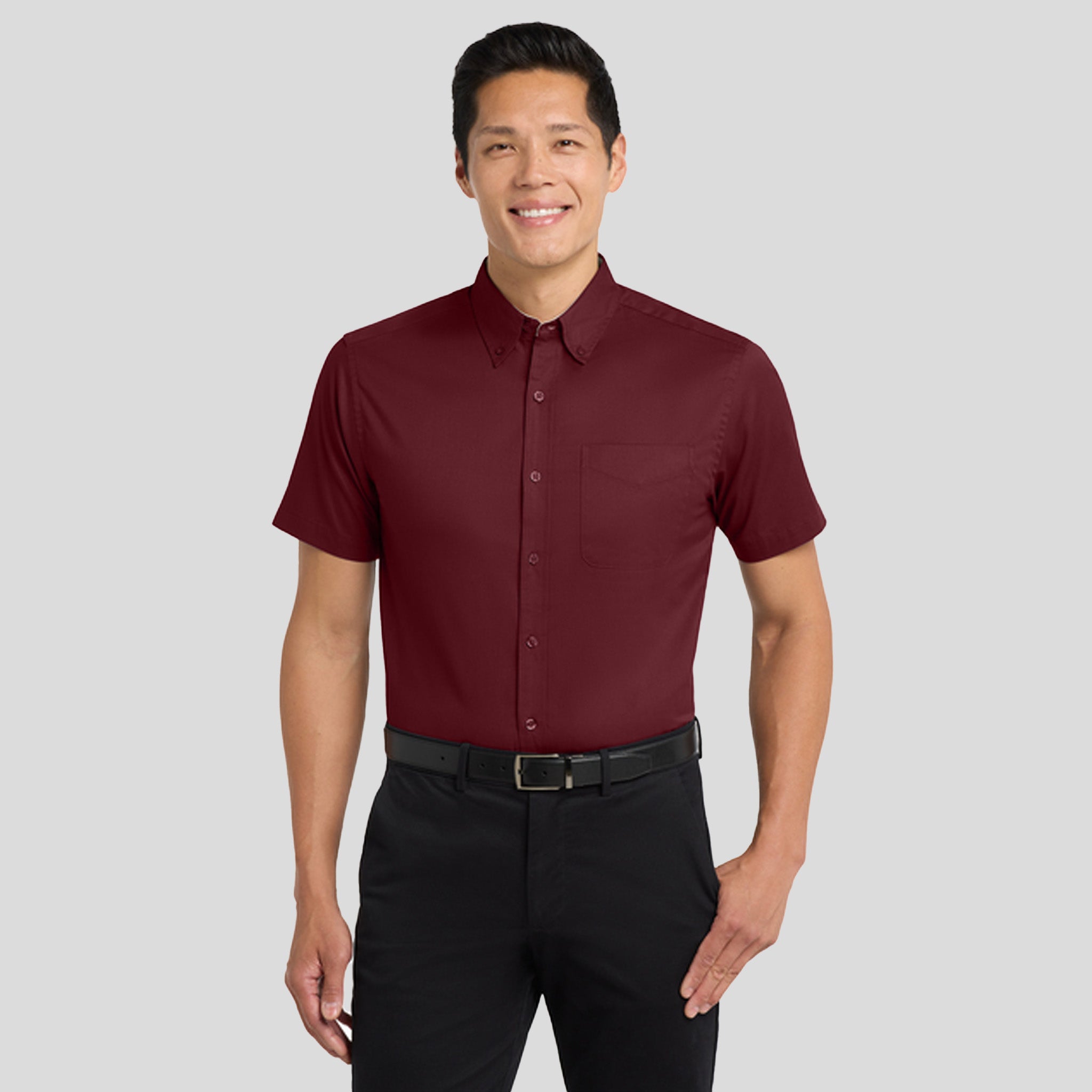 Short Sleeve Easy Care Shirt | Burgundy/Light Stone