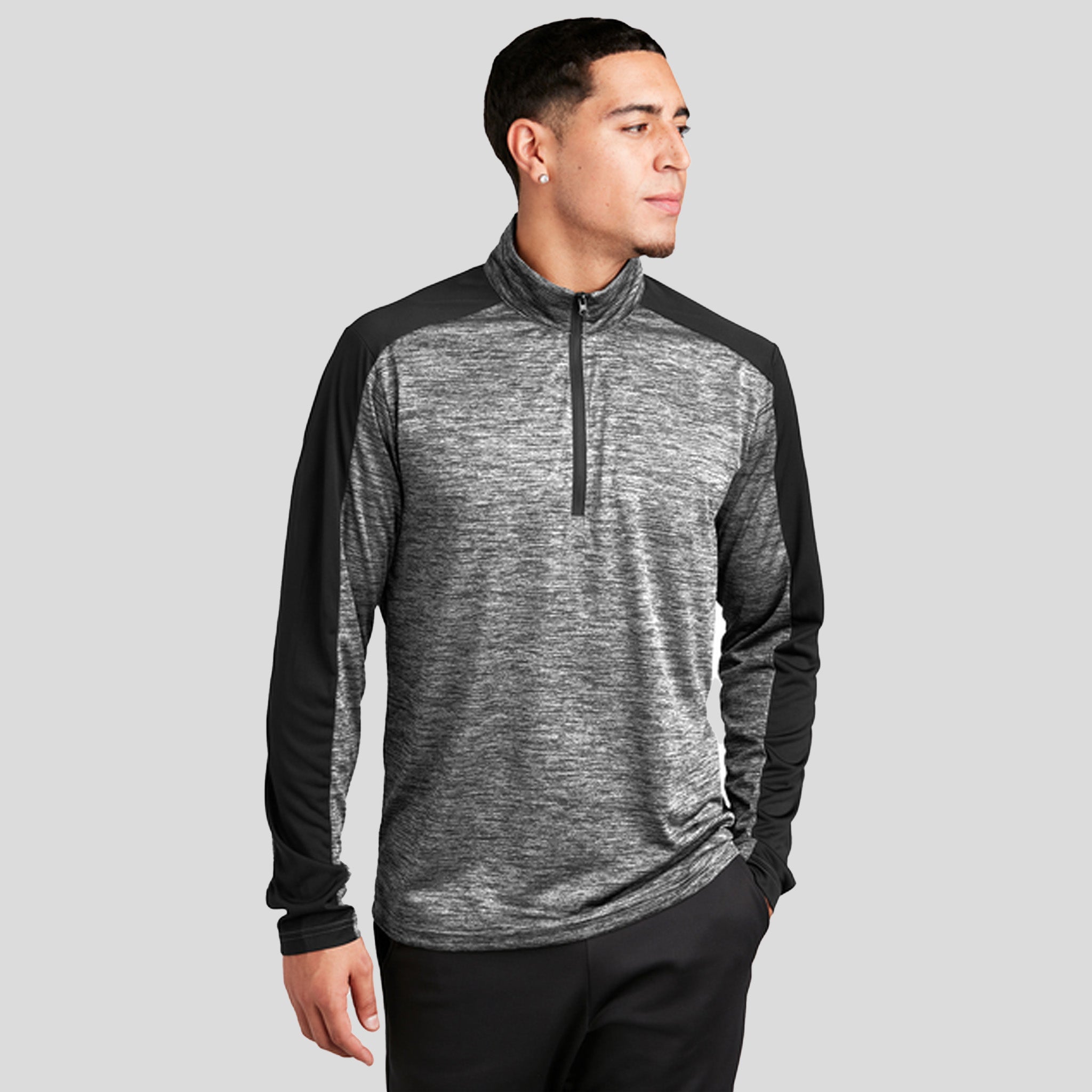 PosiCharge® Electric Heather Colorblock 1/4-Zip Pullover | Black Electric/Black