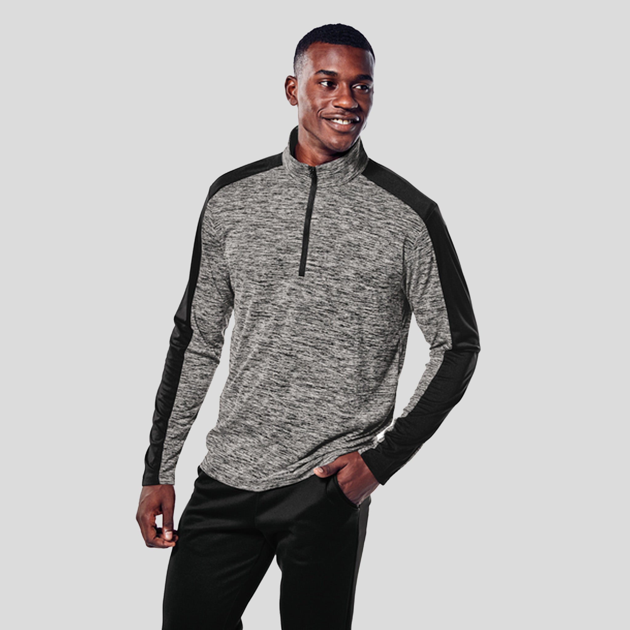 PosiCharge® Electric Heather Colorblock 1/4-Zip Pullover | Black Electric/Black