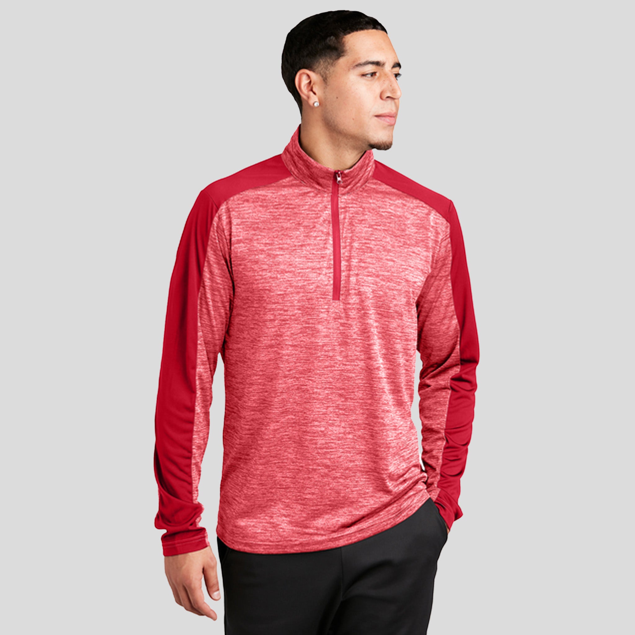 PosiCharge® Electric Heather Colorblock 1/4-Zip Pullover | Deep Red Electric/Deep Red