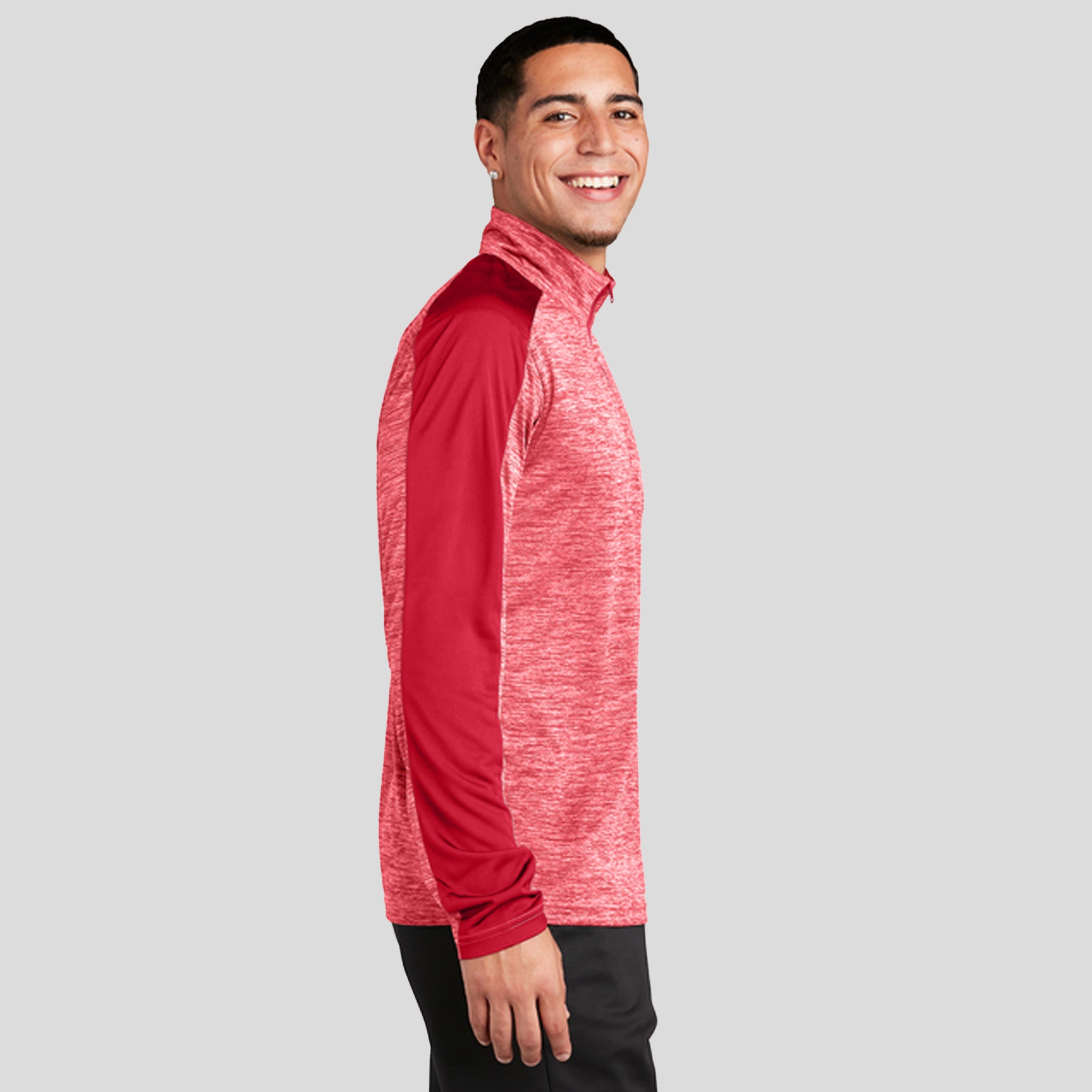 PosiCharge® Electric Heather Colorblock 1/4-Zip Pullover | Deep Red Electric/Deep Red