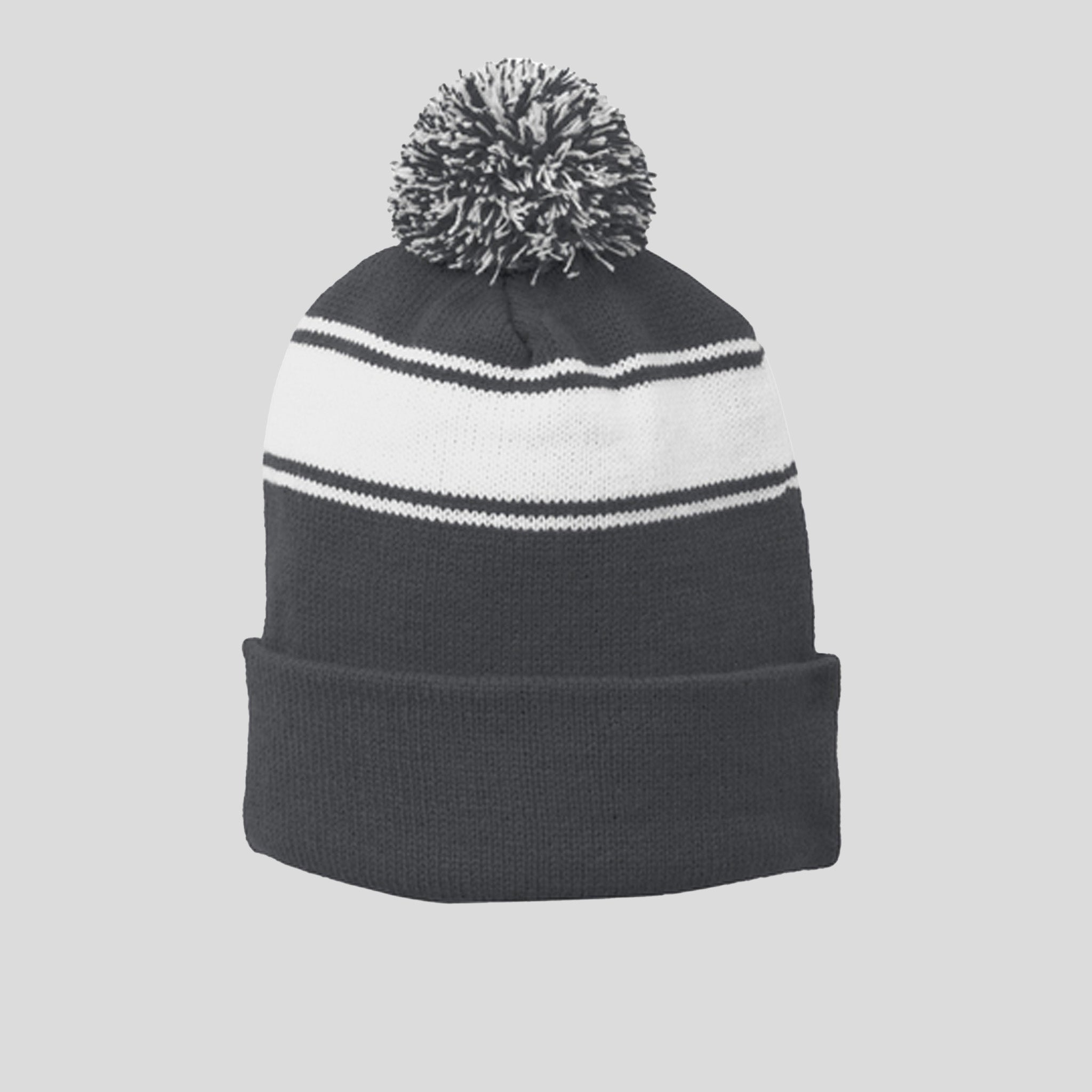 Stripe Pom Pom Beanie | Iron Grey/White