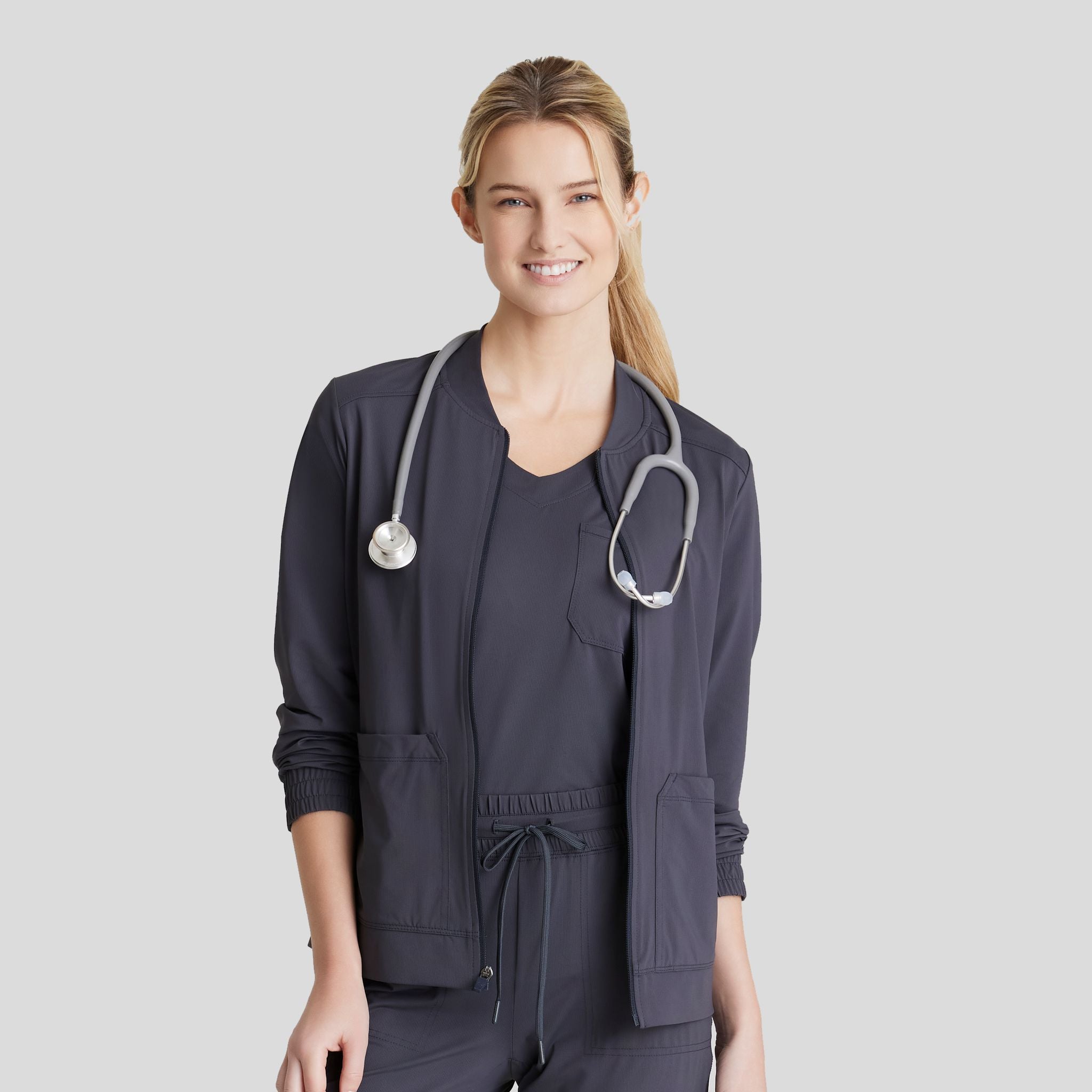 Contour 3-Pocket Front Zipper Warm Up | Pewter